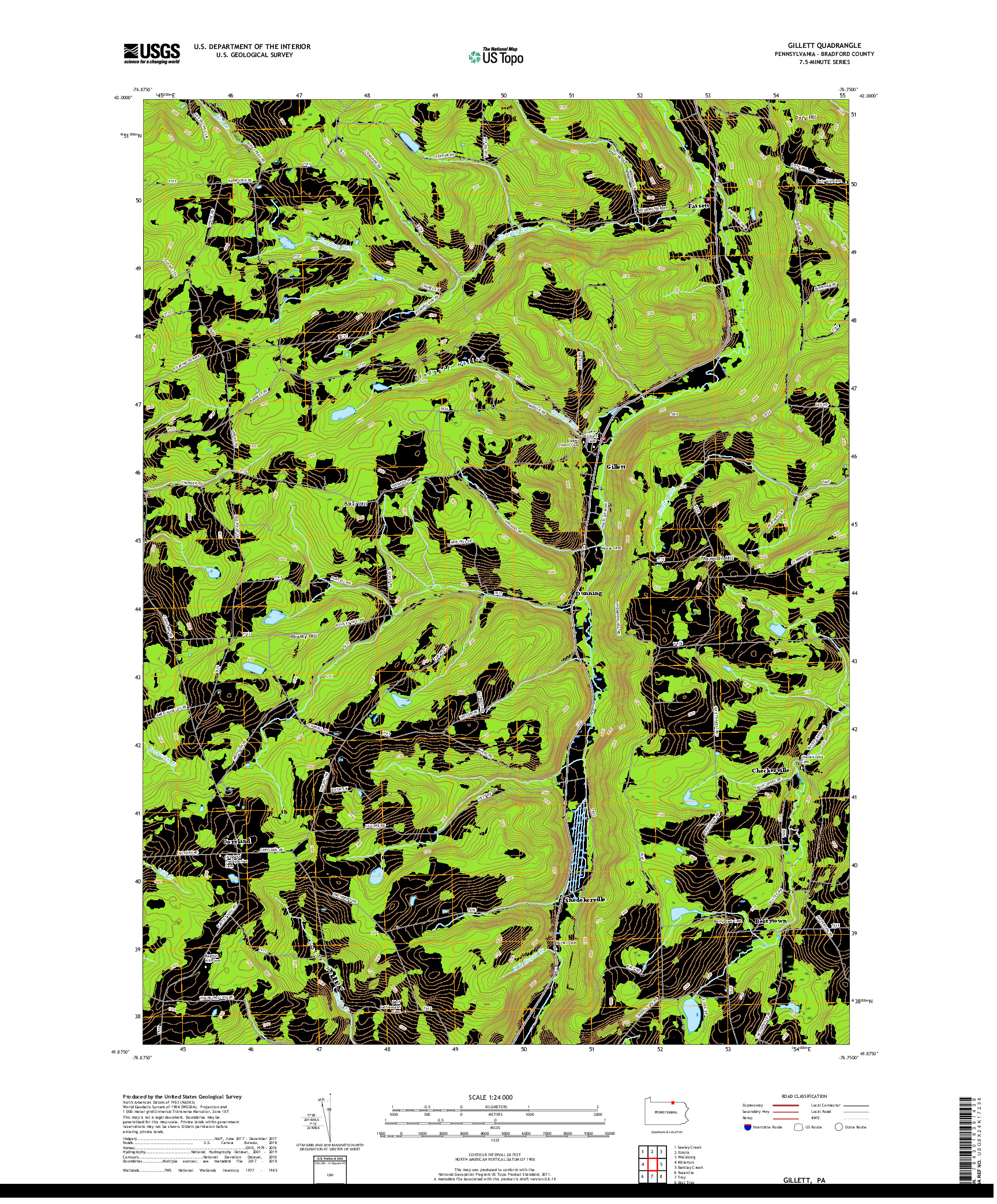 USGS US TOPO 7.5-MINUTE MAP FOR GILLETT, PA 2019