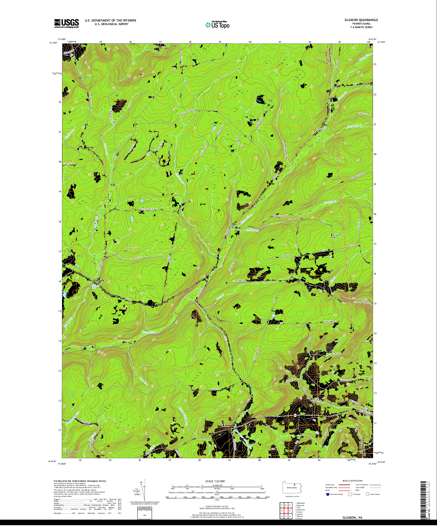 USGS US TOPO 7.5-MINUTE MAP FOR GLEASON, PA 2019