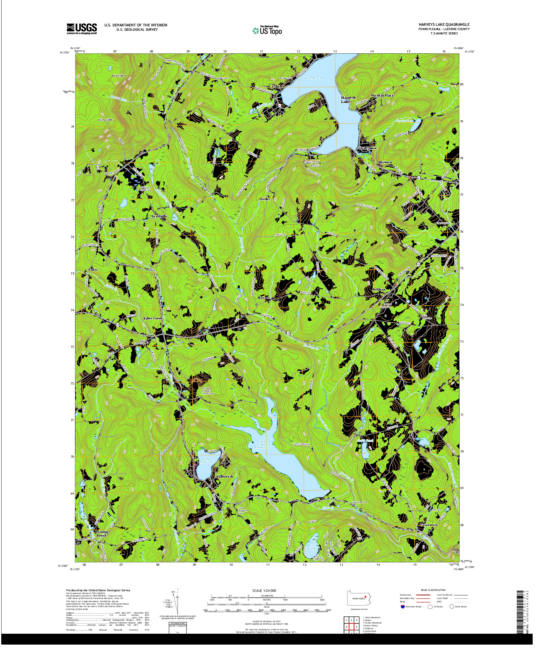 USGS US TOPO 7.5-MINUTE MAP FOR HARVEYS LAKE, PA 2019