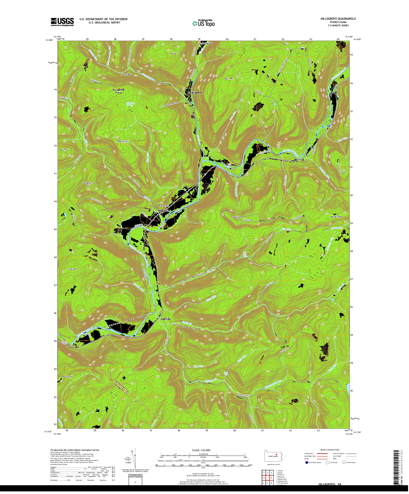USGS US TOPO 7.5-MINUTE MAP FOR HILLSGROVE, PA 2019