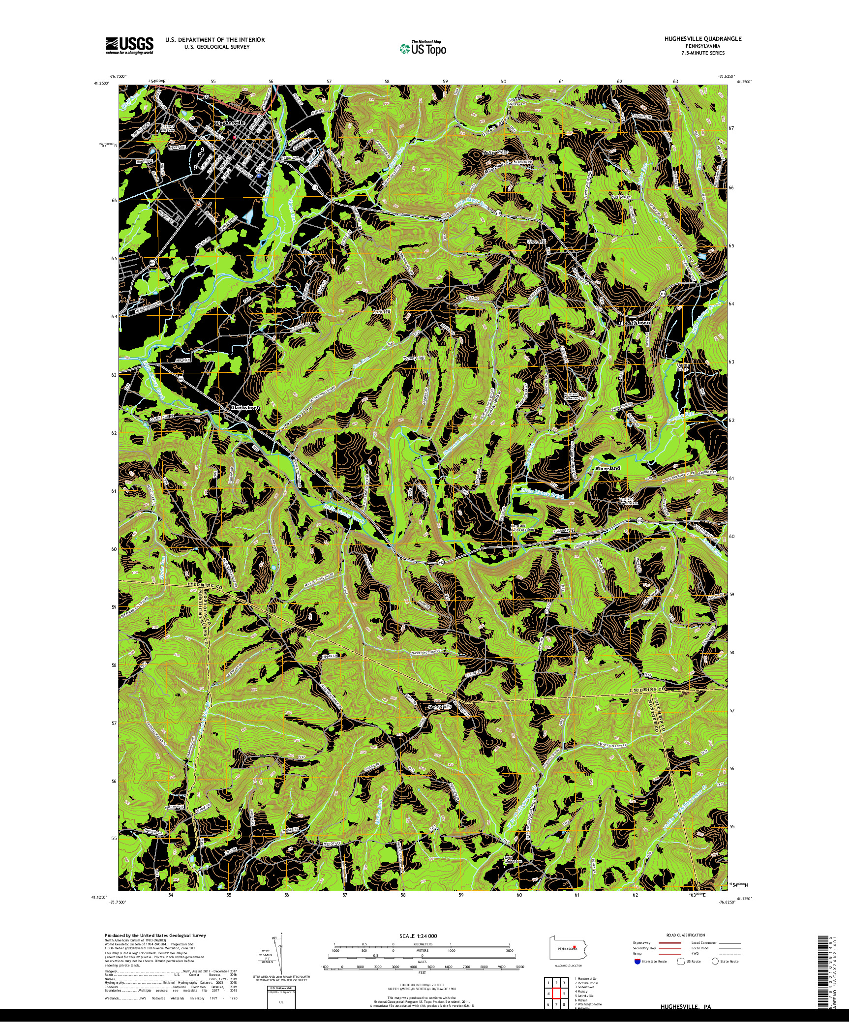 USGS US TOPO 7.5-MINUTE MAP FOR HUGHESVILLE, PA 2019