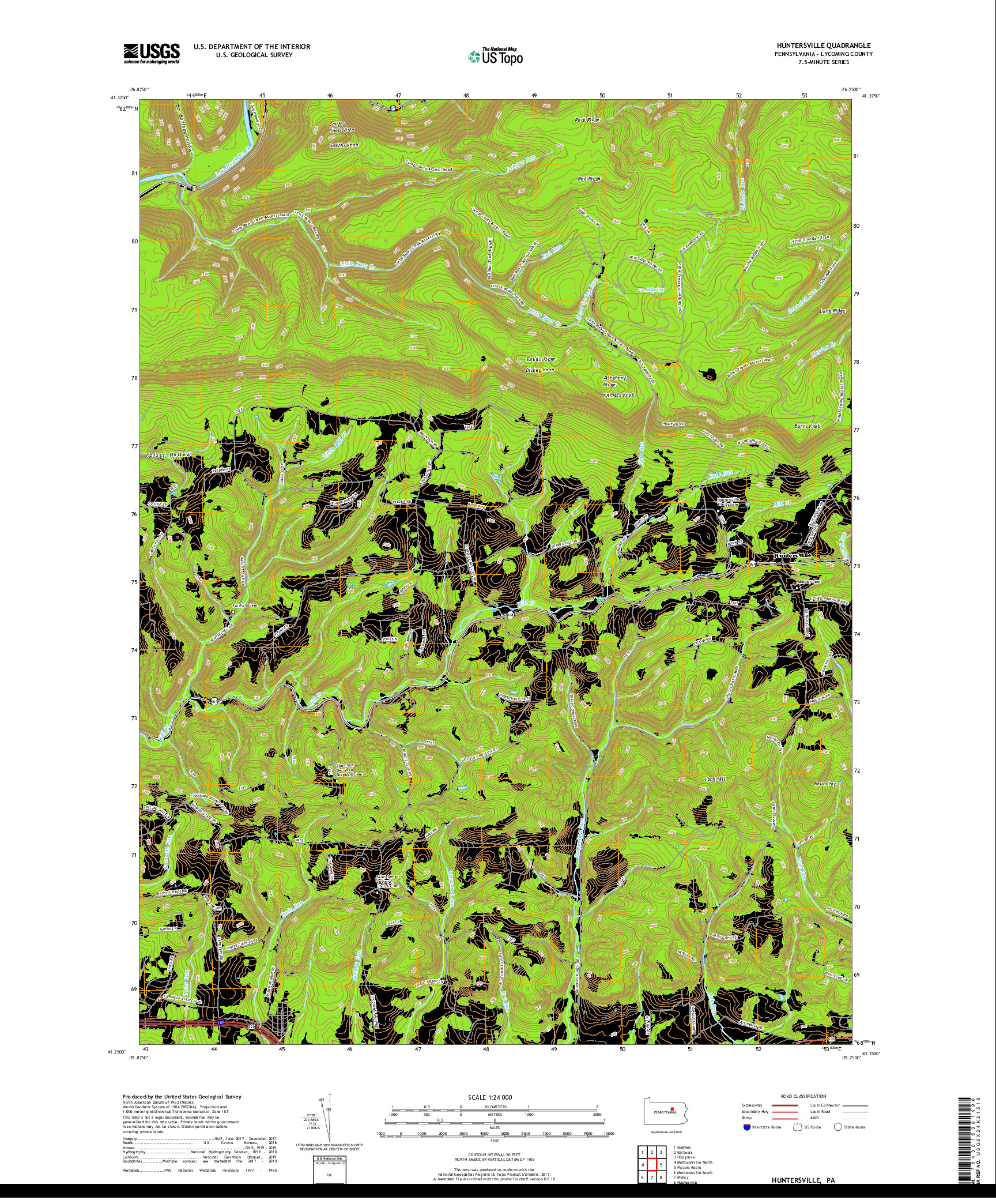 USGS US TOPO 7.5-MINUTE MAP FOR HUNTERSVILLE, PA 2019