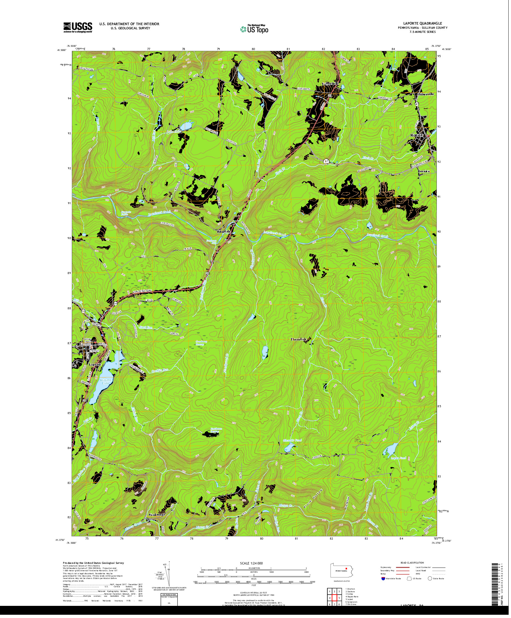 USGS US TOPO 7.5-MINUTE MAP FOR LAPORTE, PA 2019