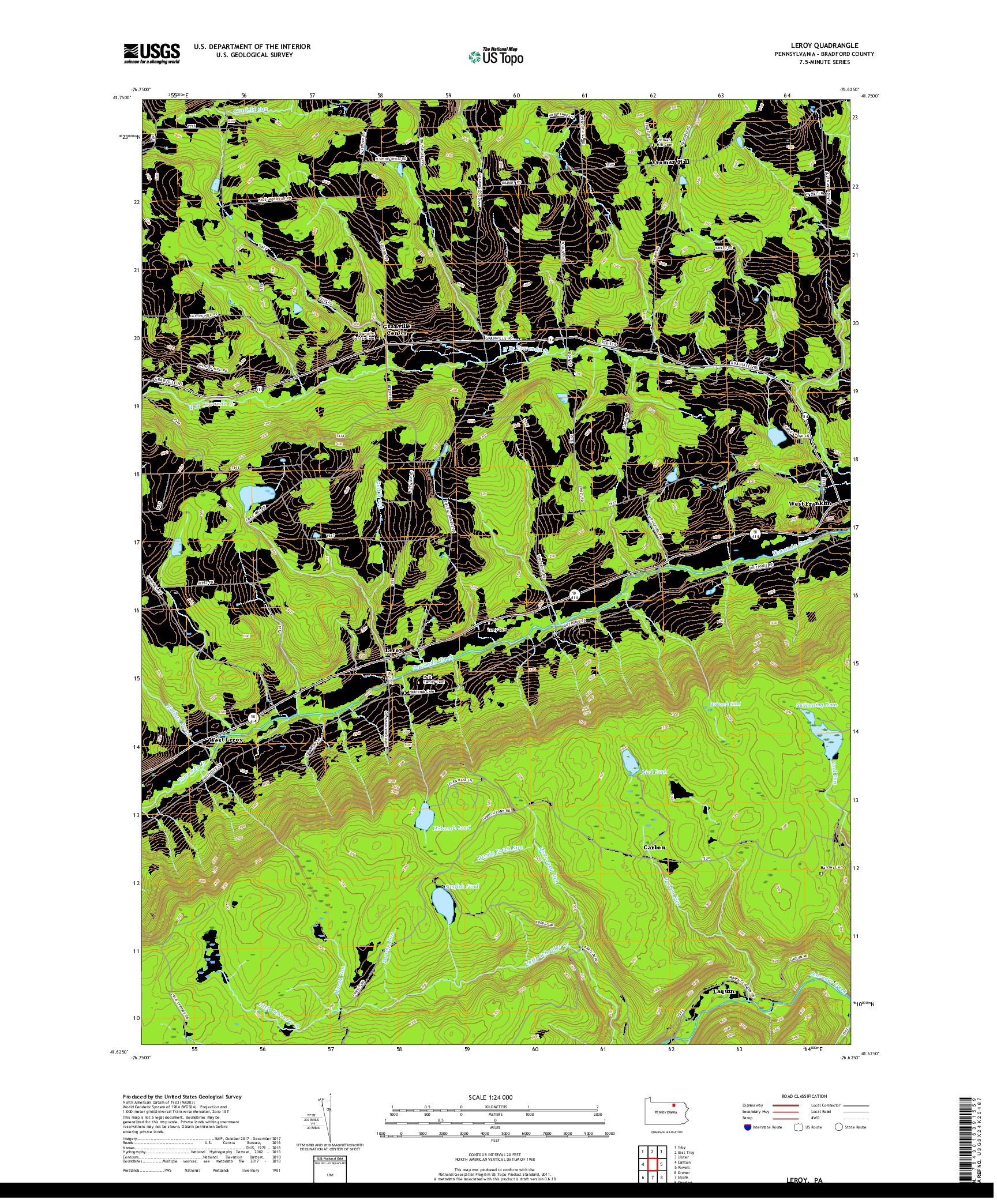 USGS US TOPO 7.5-MINUTE MAP FOR LEROY, PA 2019