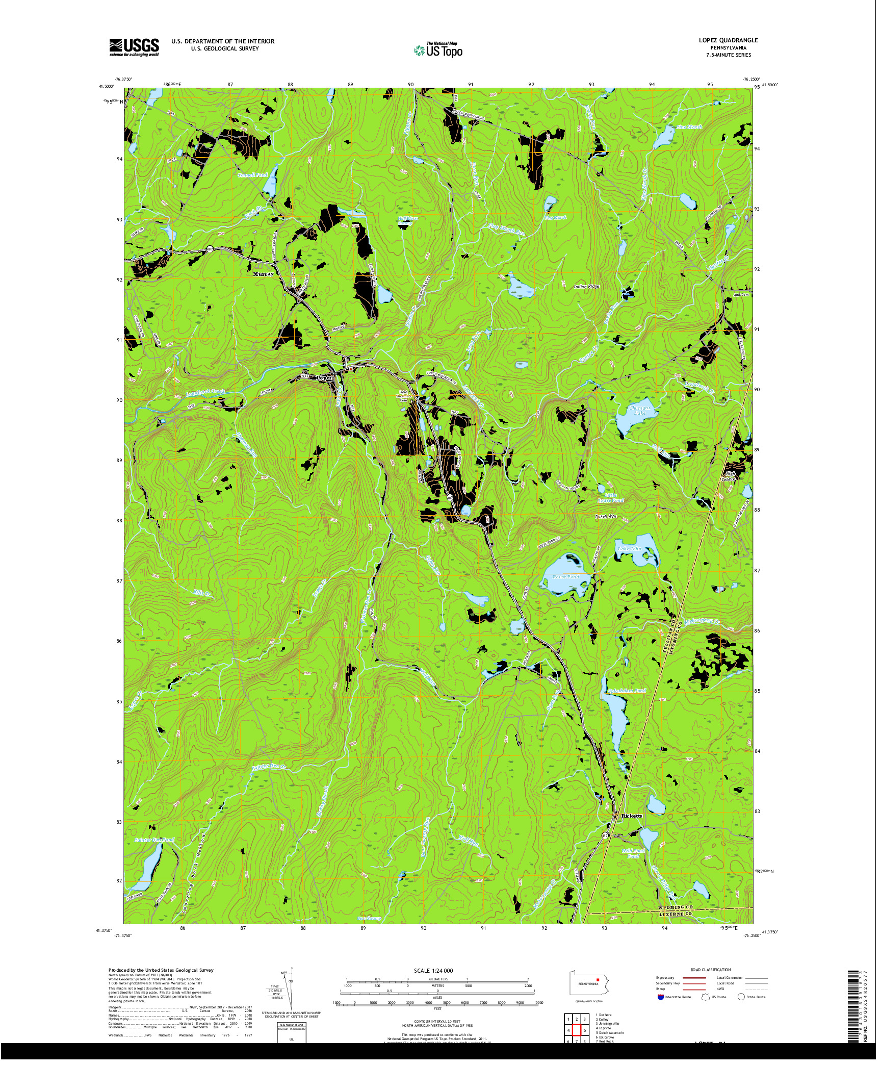 USGS US TOPO 7.5-MINUTE MAP FOR LOPEZ, PA 2019