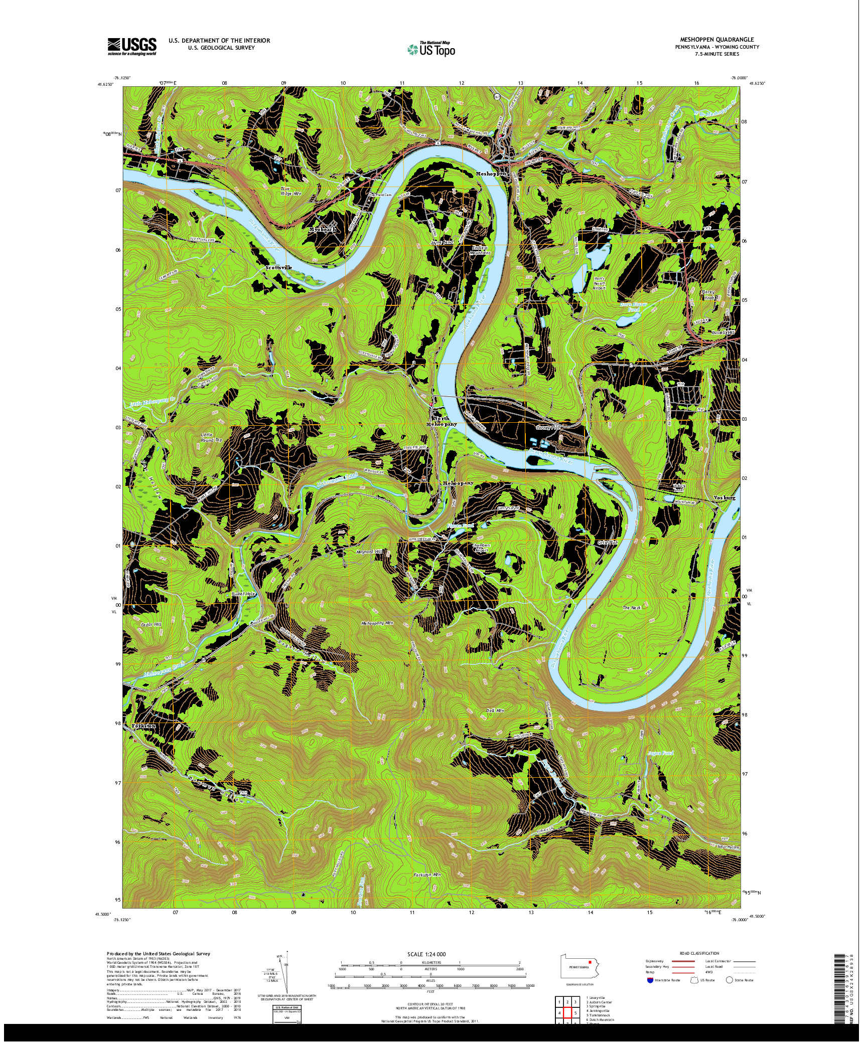 USGS US TOPO 7.5-MINUTE MAP FOR MESHOPPEN, PA 2019