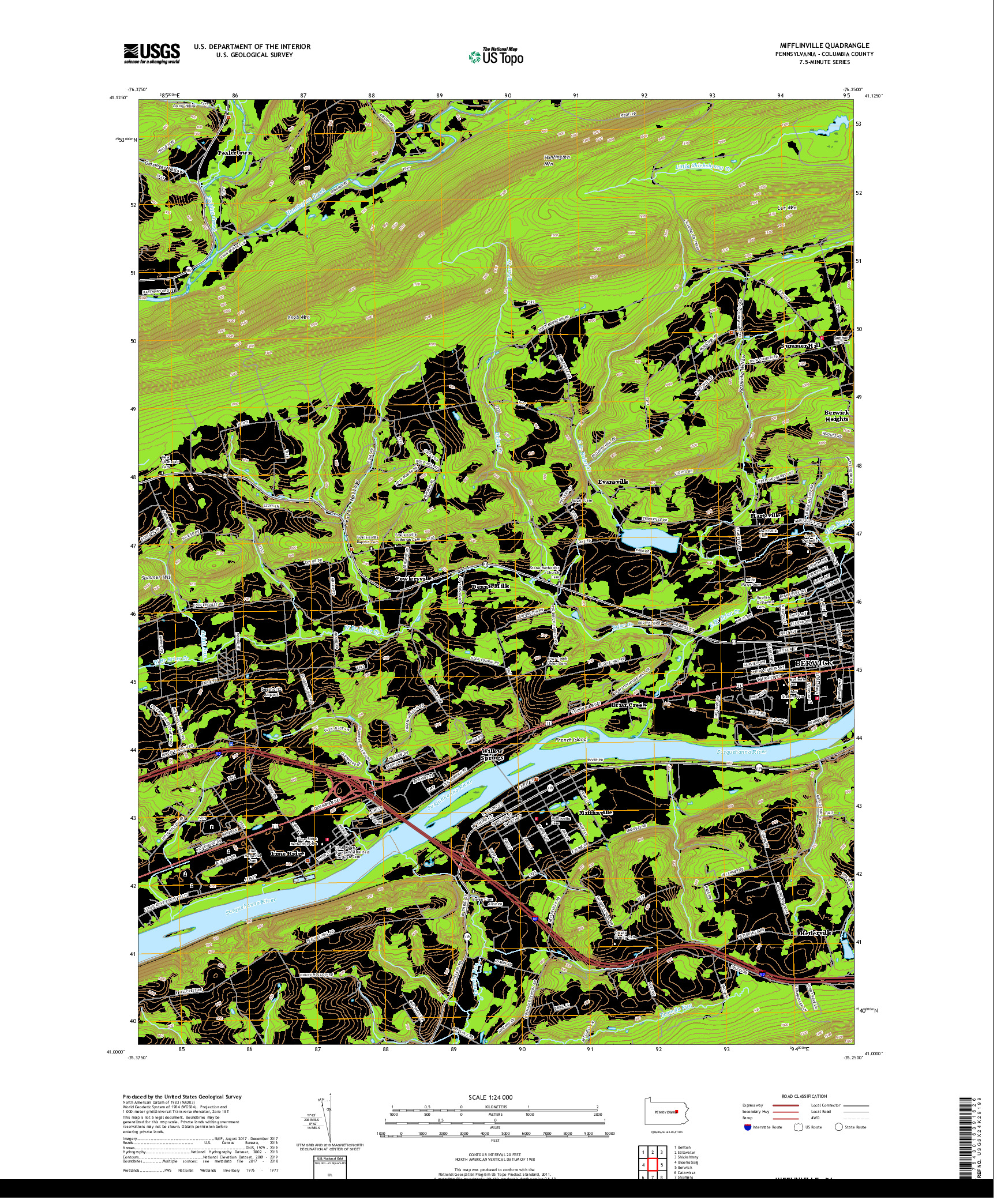USGS US TOPO 7.5-MINUTE MAP FOR MIFFLINVILLE, PA 2019