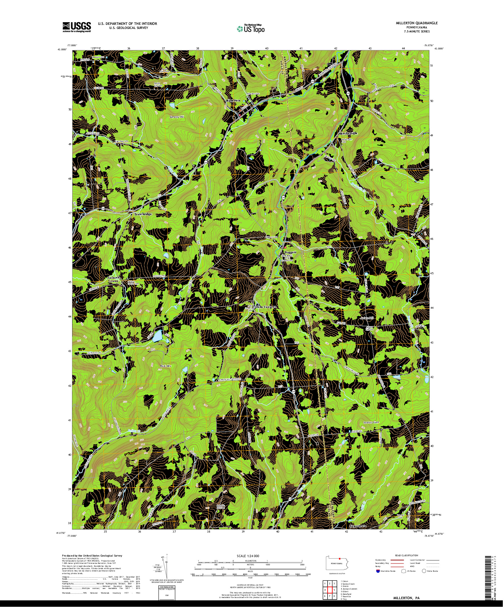 USGS US TOPO 7.5-MINUTE MAP FOR MILLERTON, PA 2019