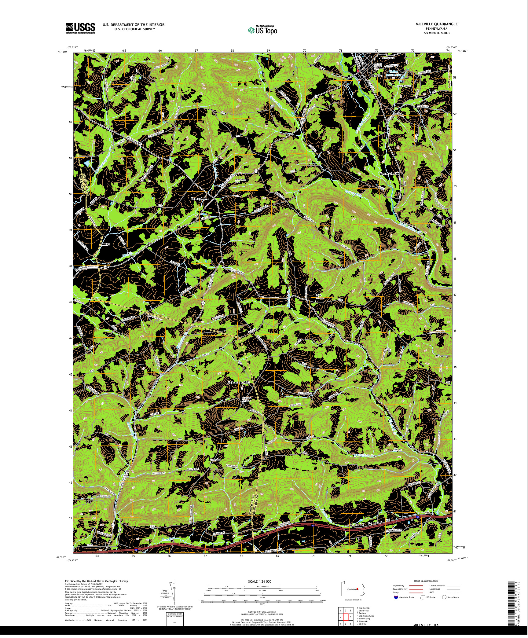 USGS US TOPO 7.5-MINUTE MAP FOR MILLVILLE, PA 2019