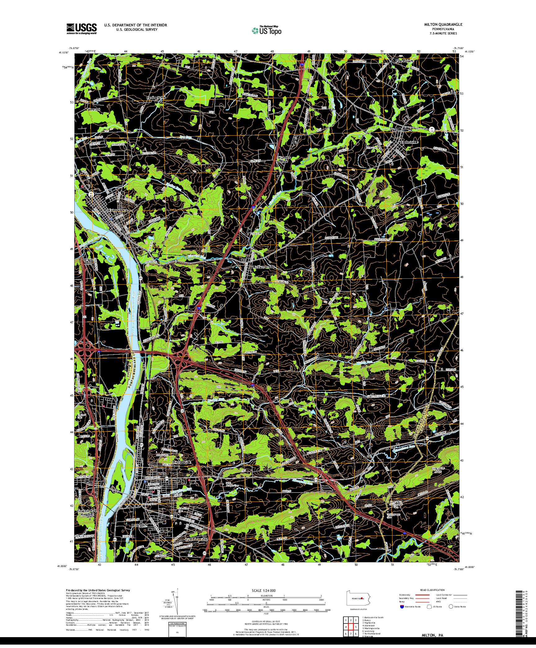 USGS US TOPO 7.5-MINUTE MAP FOR MILTON, PA 2019