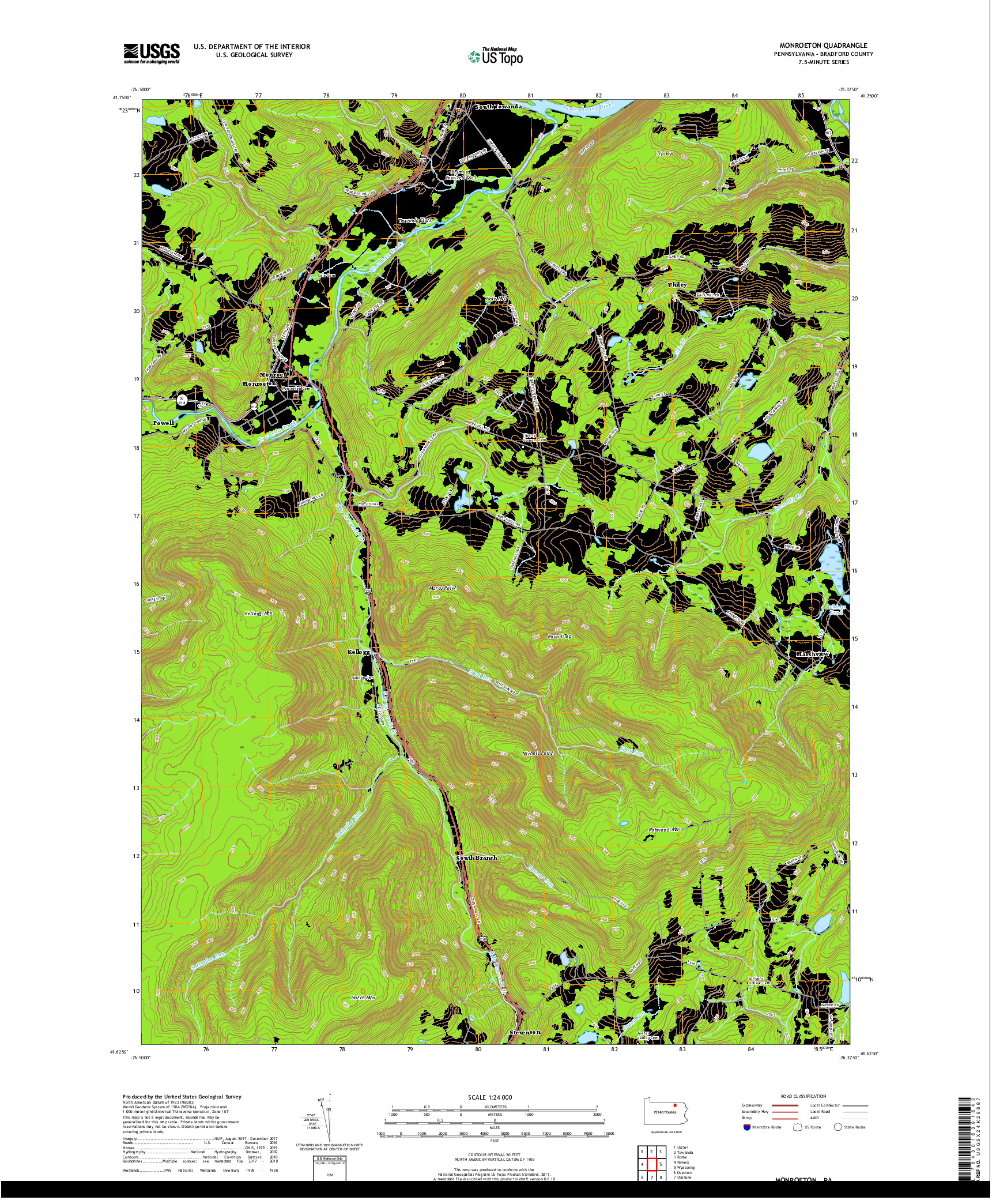 USGS US TOPO 7.5-MINUTE MAP FOR MONROETON, PA 2019