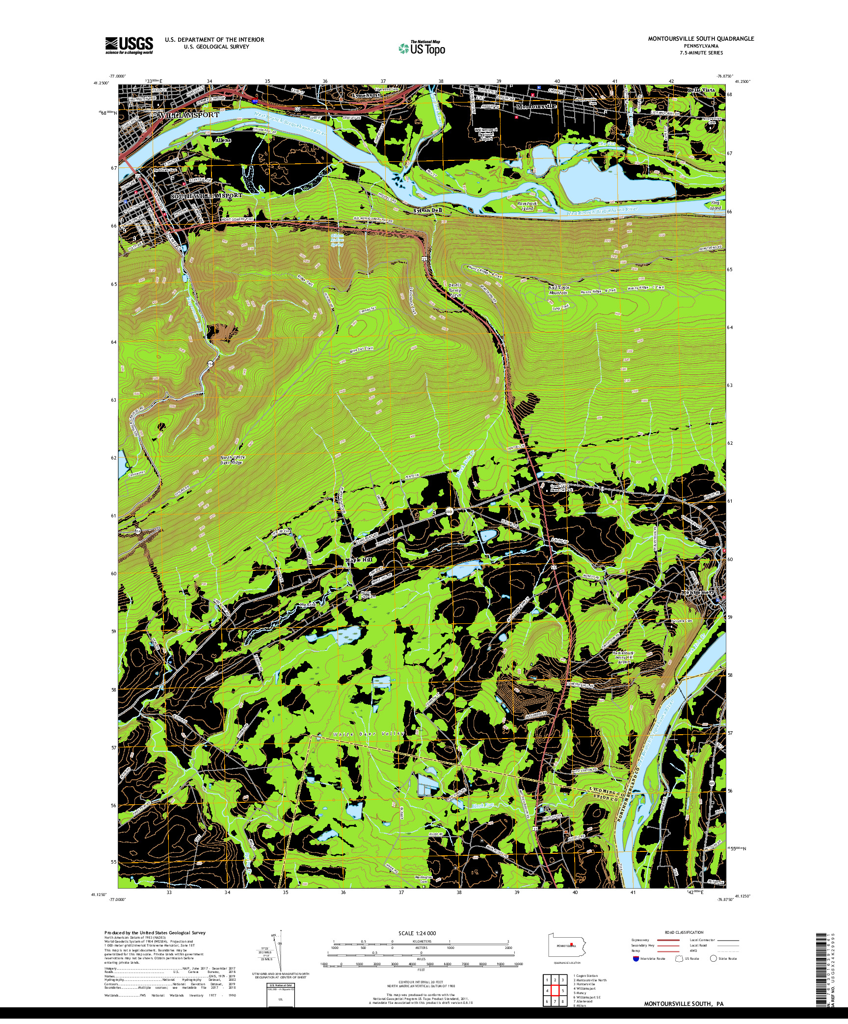 USGS US TOPO 7.5-MINUTE MAP FOR MONTOURSVILLE SOUTH, PA 2019