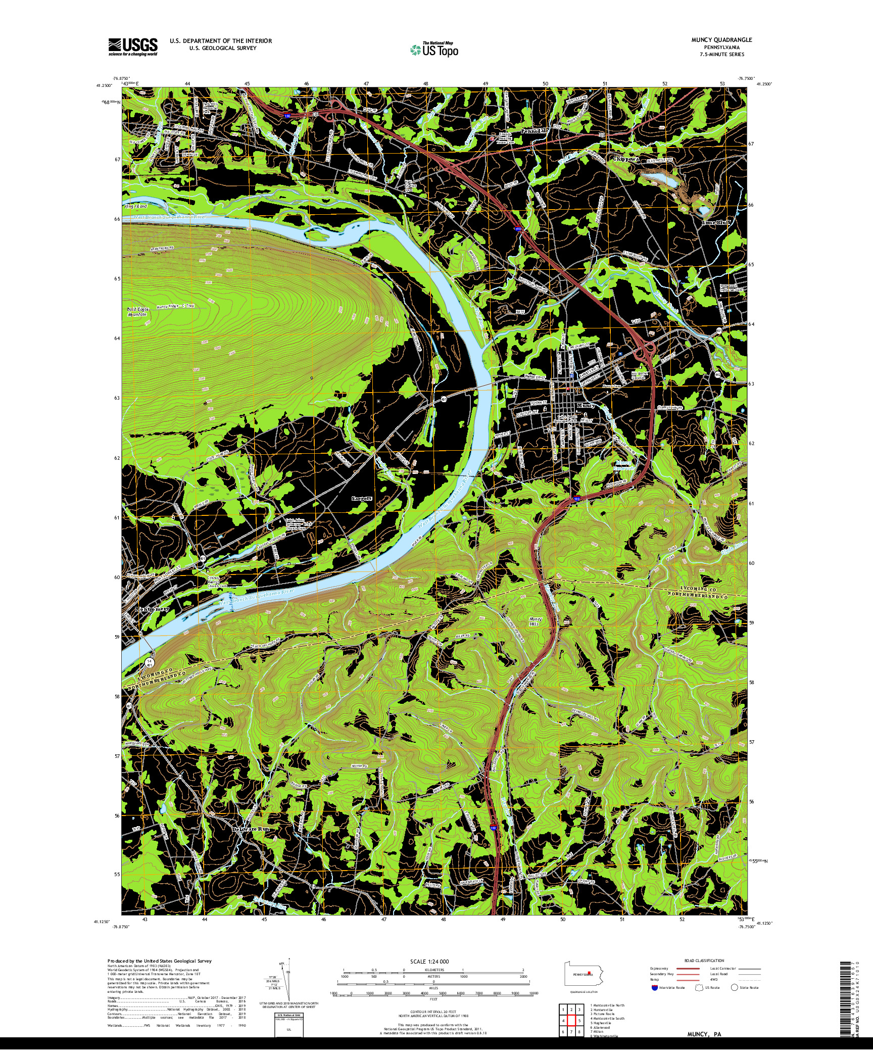 USGS US TOPO 7.5-MINUTE MAP FOR MUNCY, PA 2019