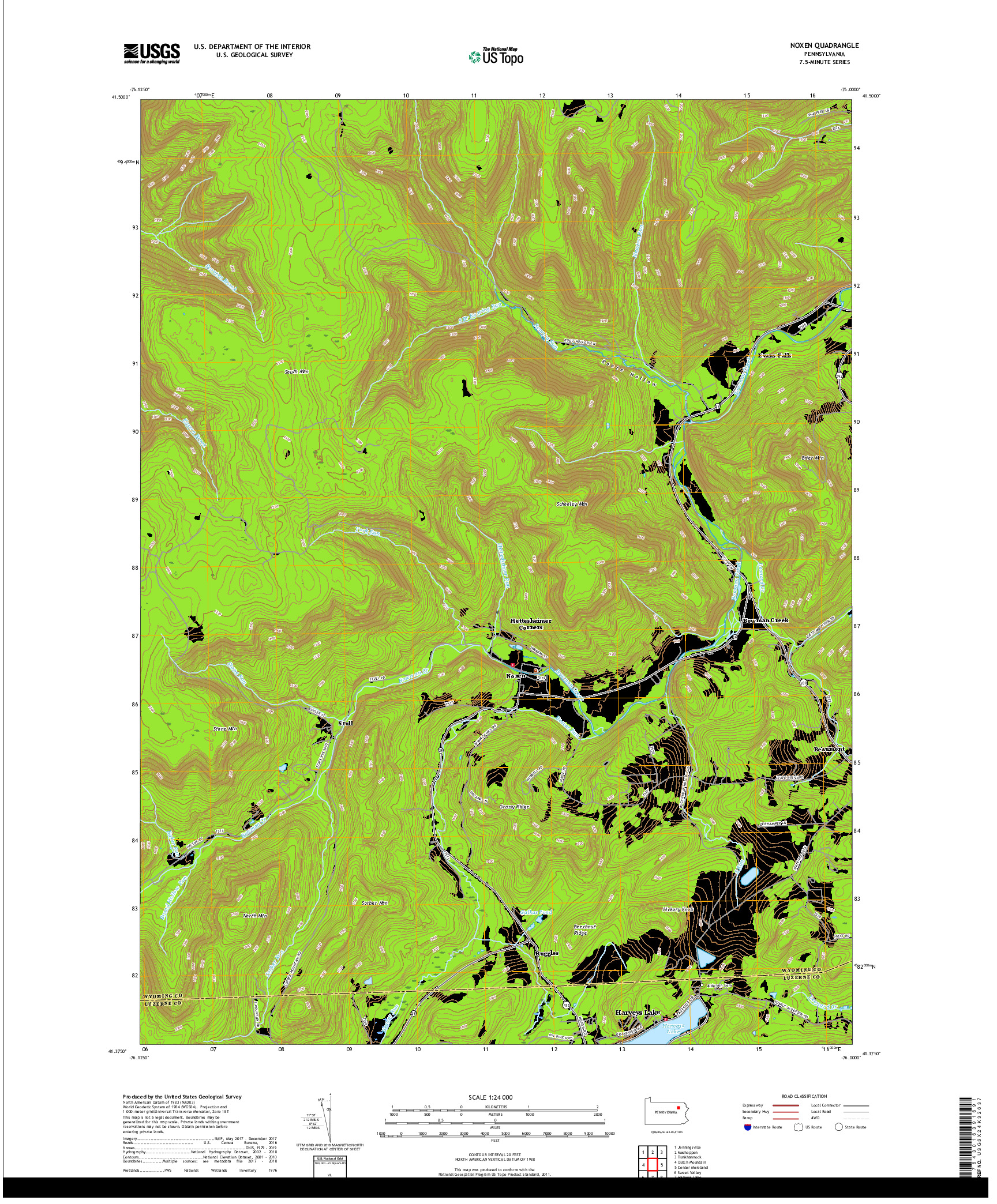 USGS US TOPO 7.5-MINUTE MAP FOR NOXEN, PA 2019