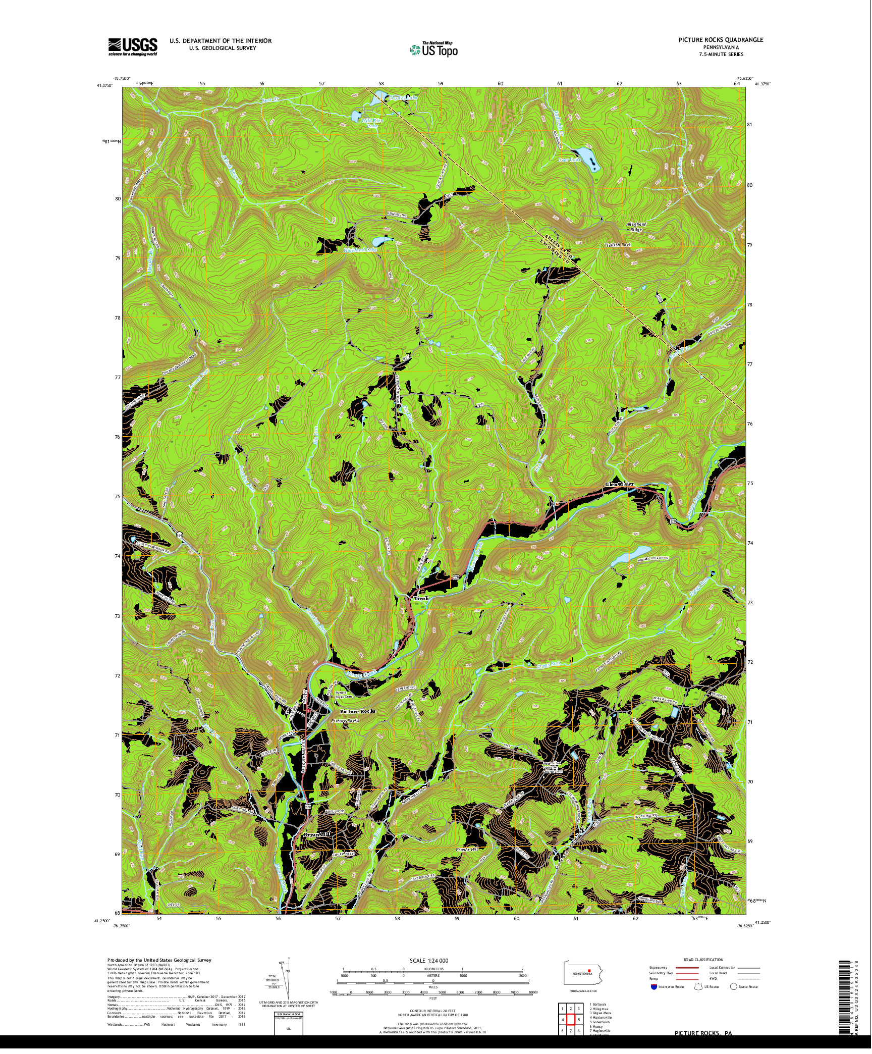 USGS US TOPO 7.5-MINUTE MAP FOR PICTURE ROCKS, PA 2019