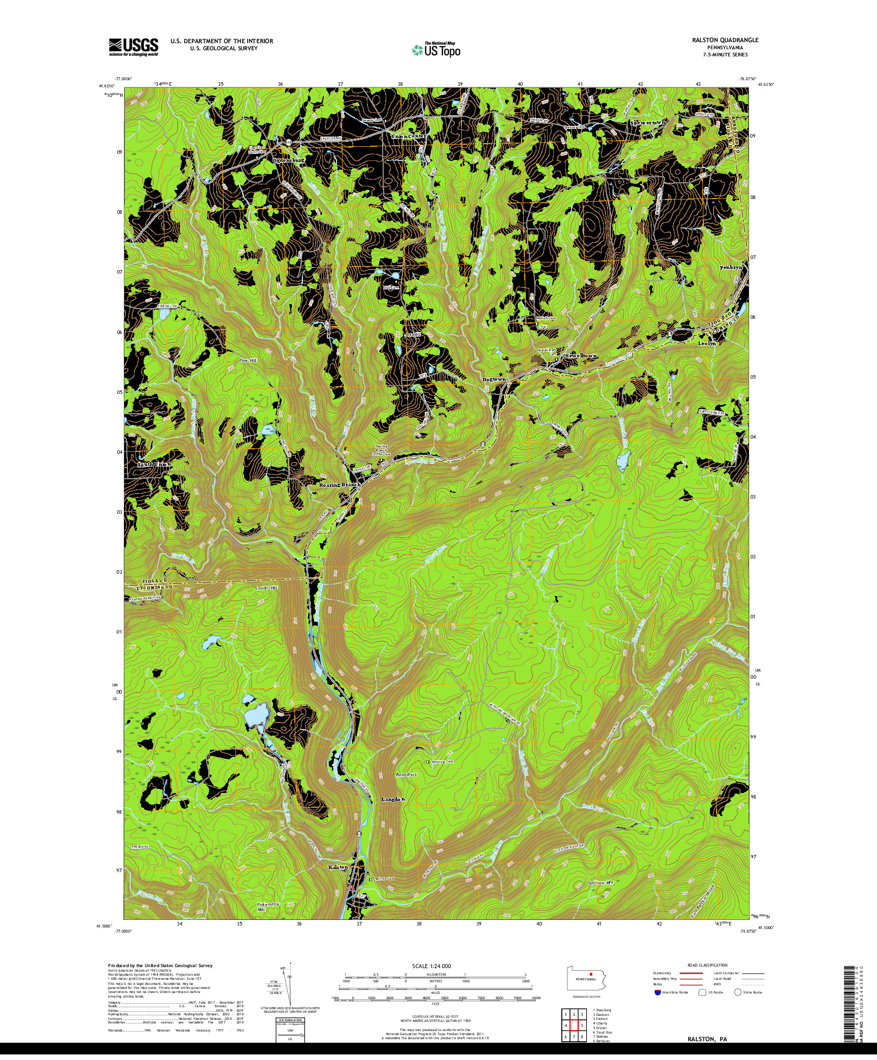 USGS US TOPO 7.5-MINUTE MAP FOR RALSTON, PA 2019