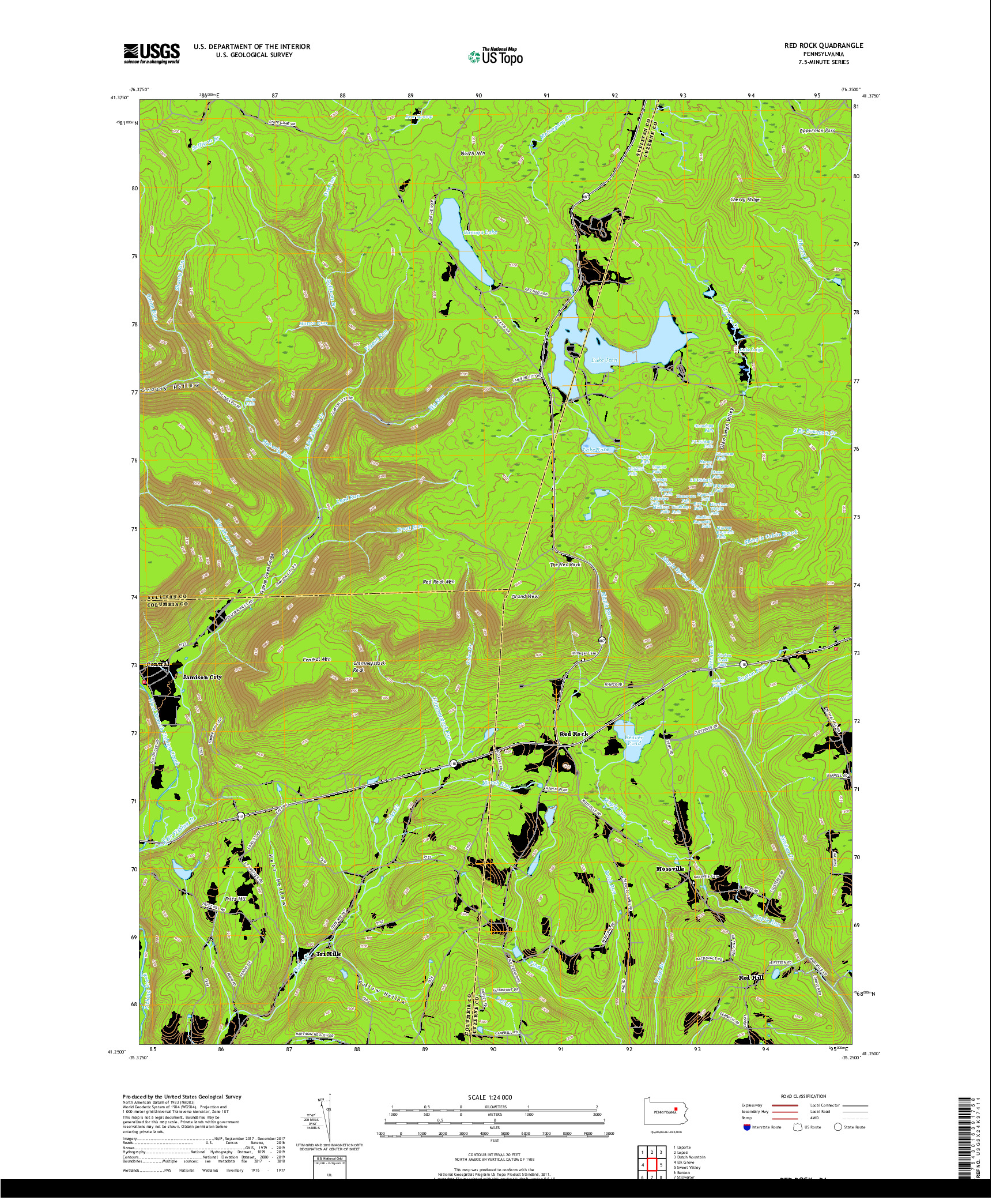 USGS US TOPO 7.5-MINUTE MAP FOR RED ROCK, PA 2019