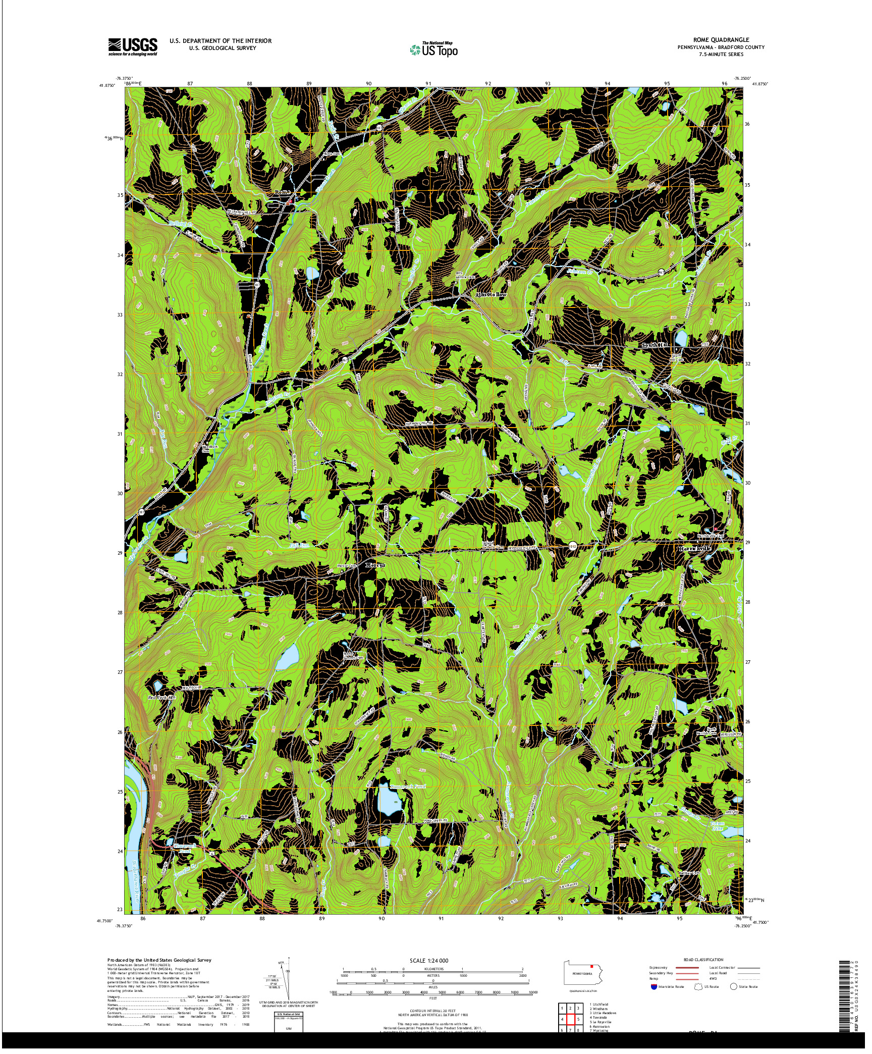 USGS US TOPO 7.5-MINUTE MAP FOR ROME, PA 2019