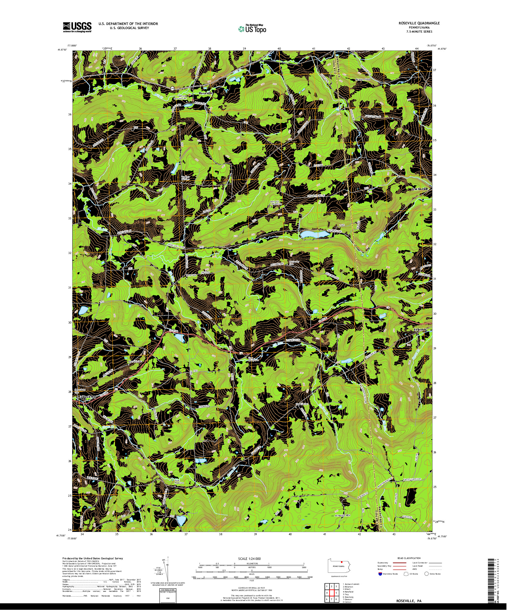 USGS US TOPO 7.5-MINUTE MAP FOR ROSEVILLE, PA 2019