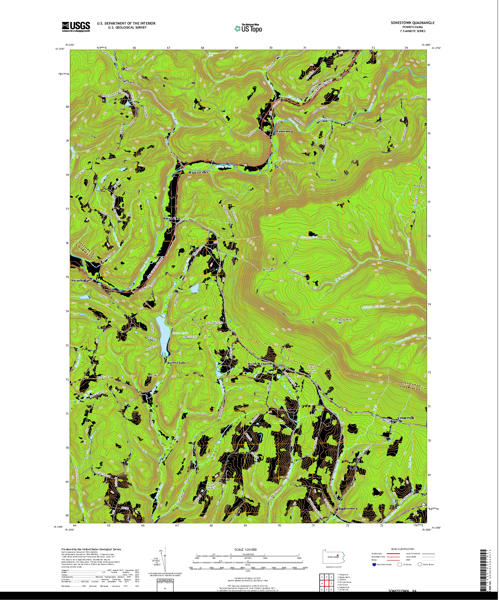 USGS US TOPO 7.5-MINUTE MAP FOR SONESTOWN, PA 2019