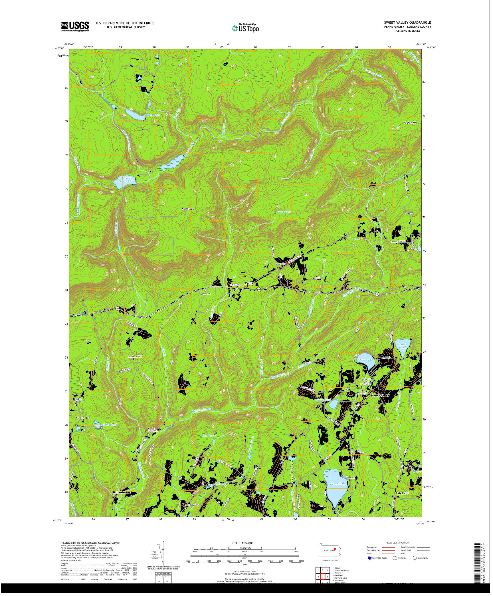 USGS US TOPO 7.5-MINUTE MAP FOR SWEET VALLEY, PA 2019