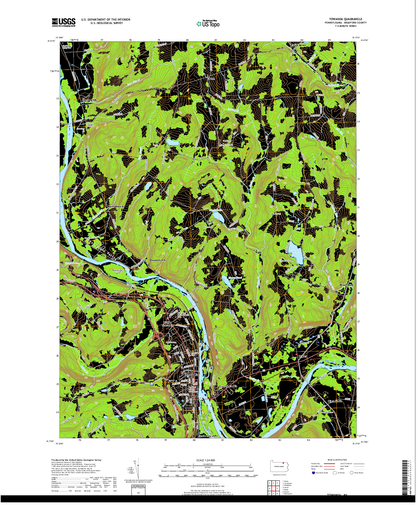 USGS US TOPO 7.5-MINUTE MAP FOR TOWANDA, PA 2019