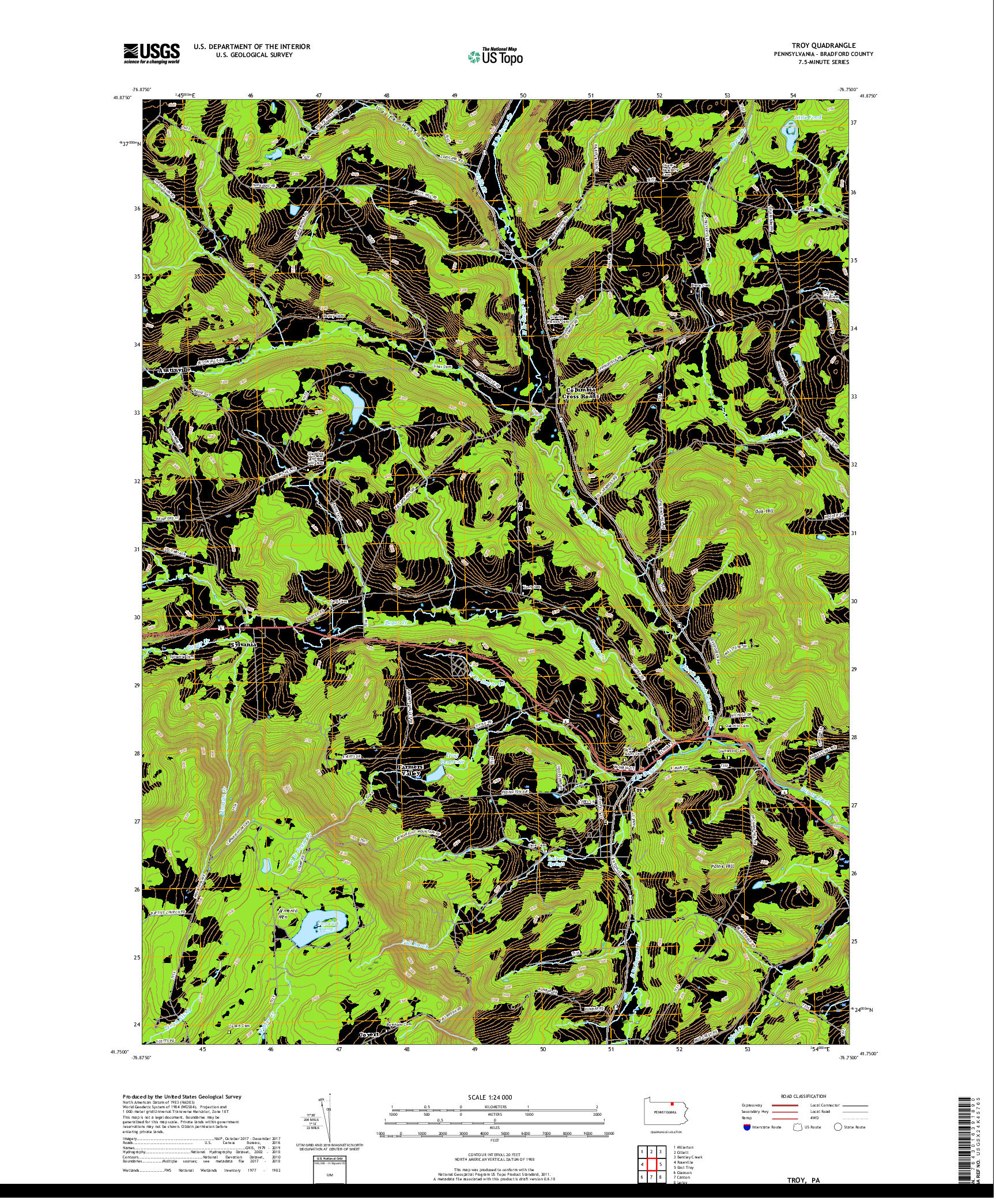 USGS US TOPO 7.5-MINUTE MAP FOR TROY, PA 2019