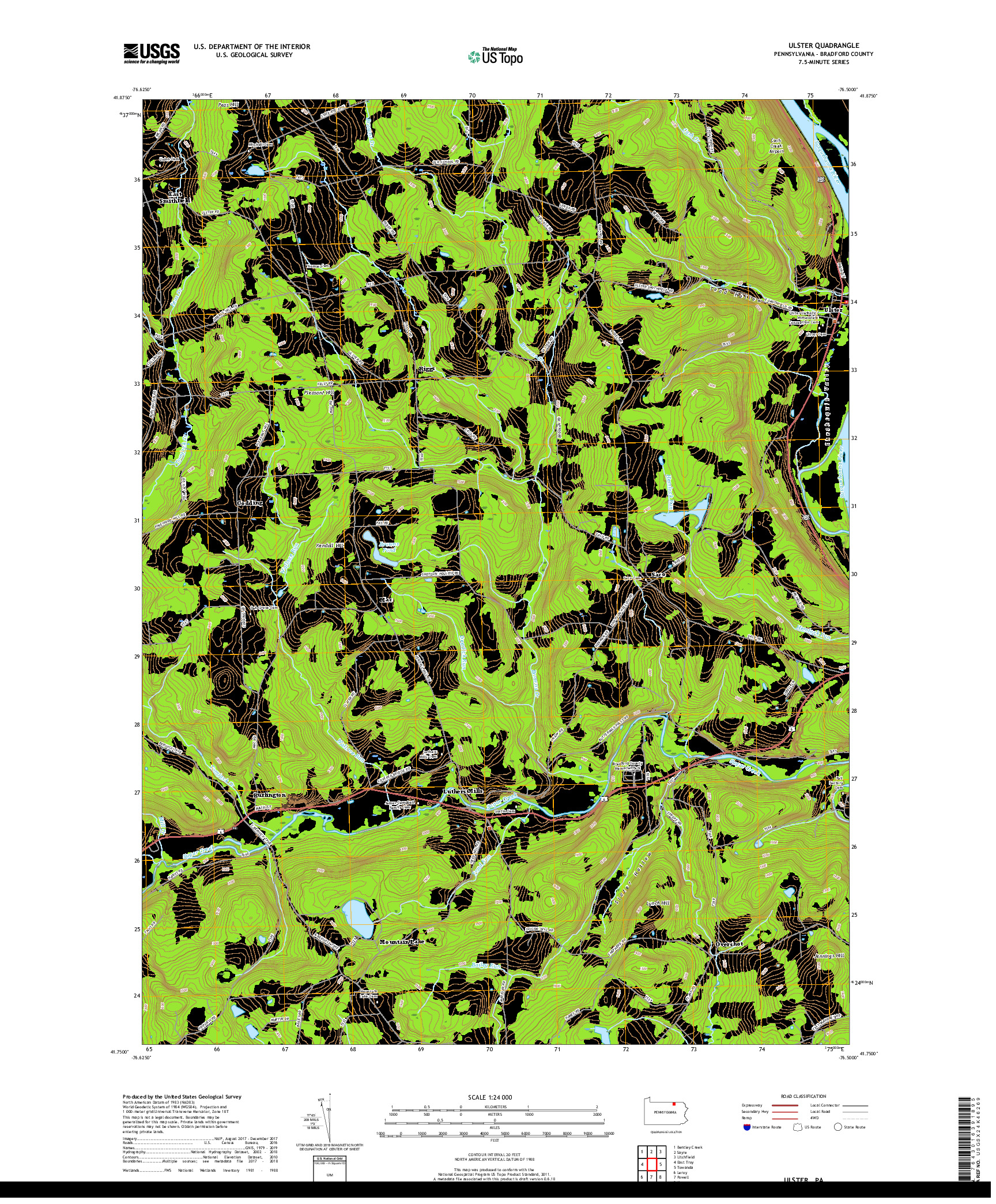 USGS US TOPO 7.5-MINUTE MAP FOR ULSTER, PA 2019