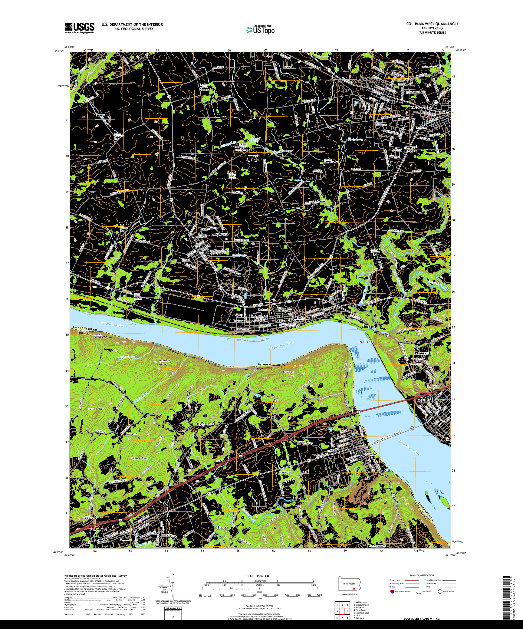 USGS US TOPO 7.5-MINUTE MAP FOR COLUMBIA WEST, PA 2019