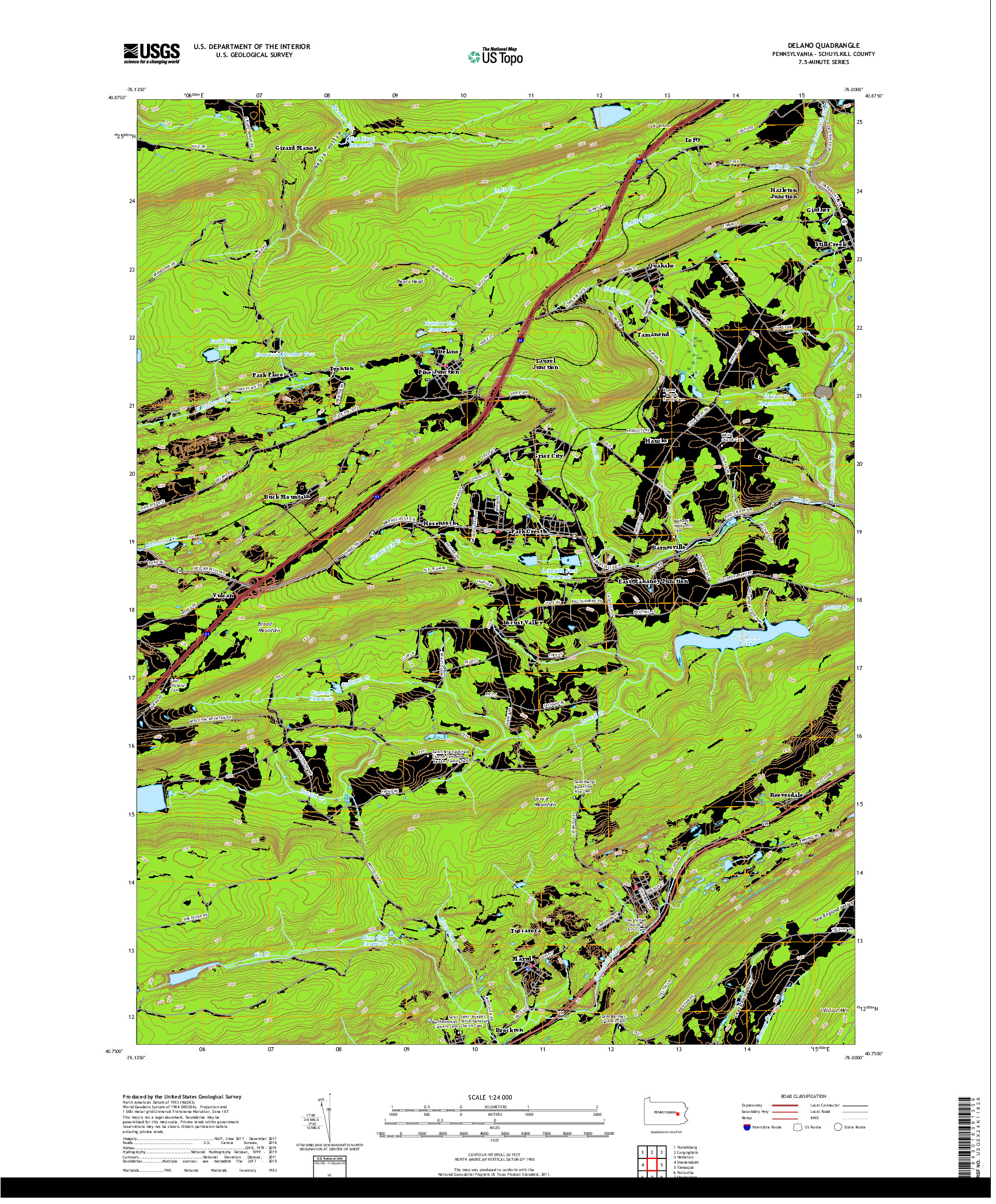 USGS US TOPO 7.5-MINUTE MAP FOR DELANO, PA 2019
