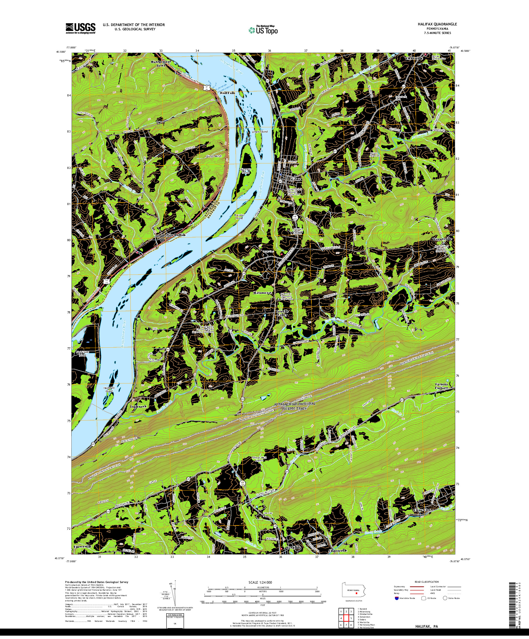 USGS US TOPO 7.5-MINUTE MAP FOR HALIFAX, PA 2019