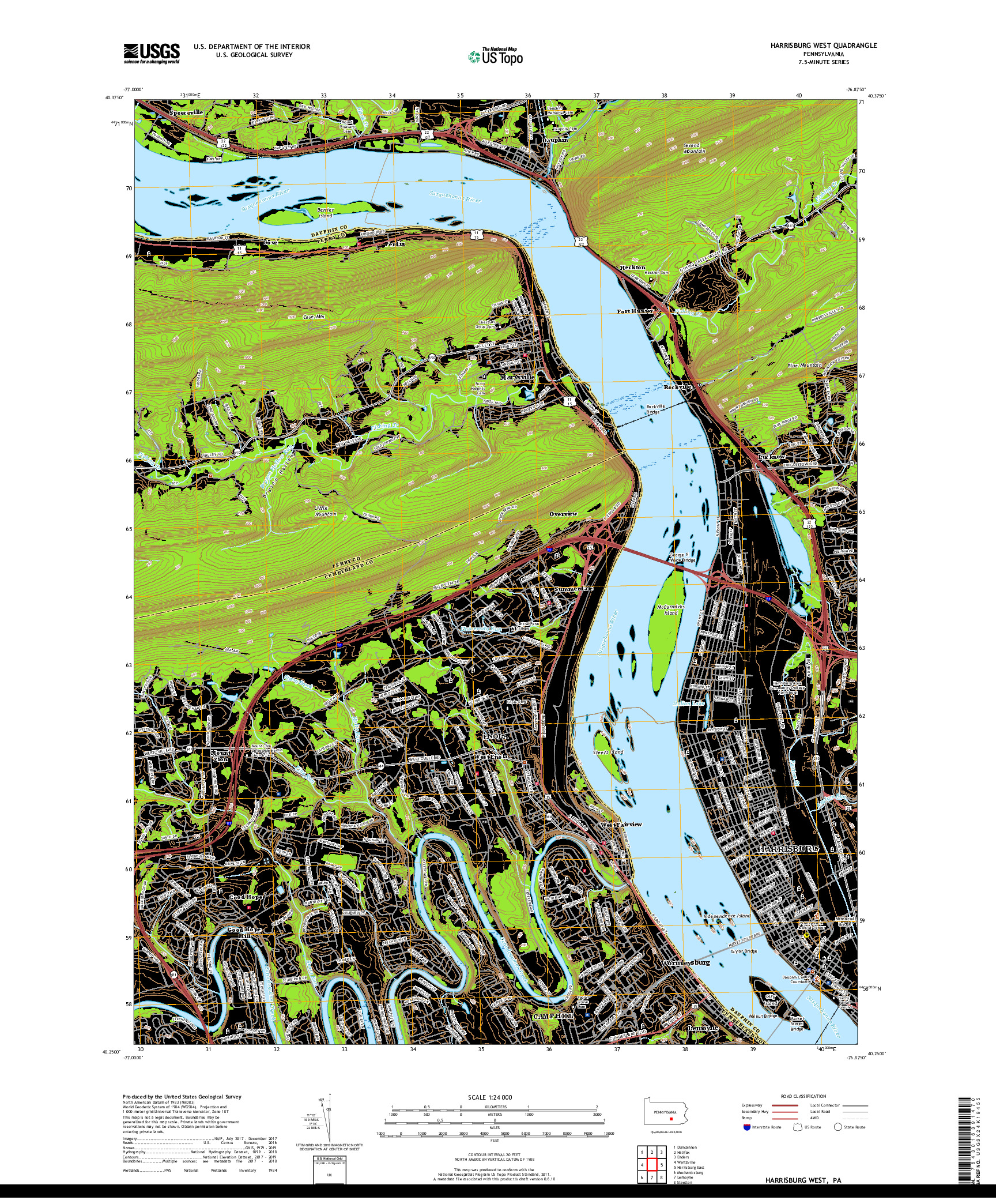 USGS US TOPO 7.5-MINUTE MAP FOR HARRISBURG WEST, PA 2019