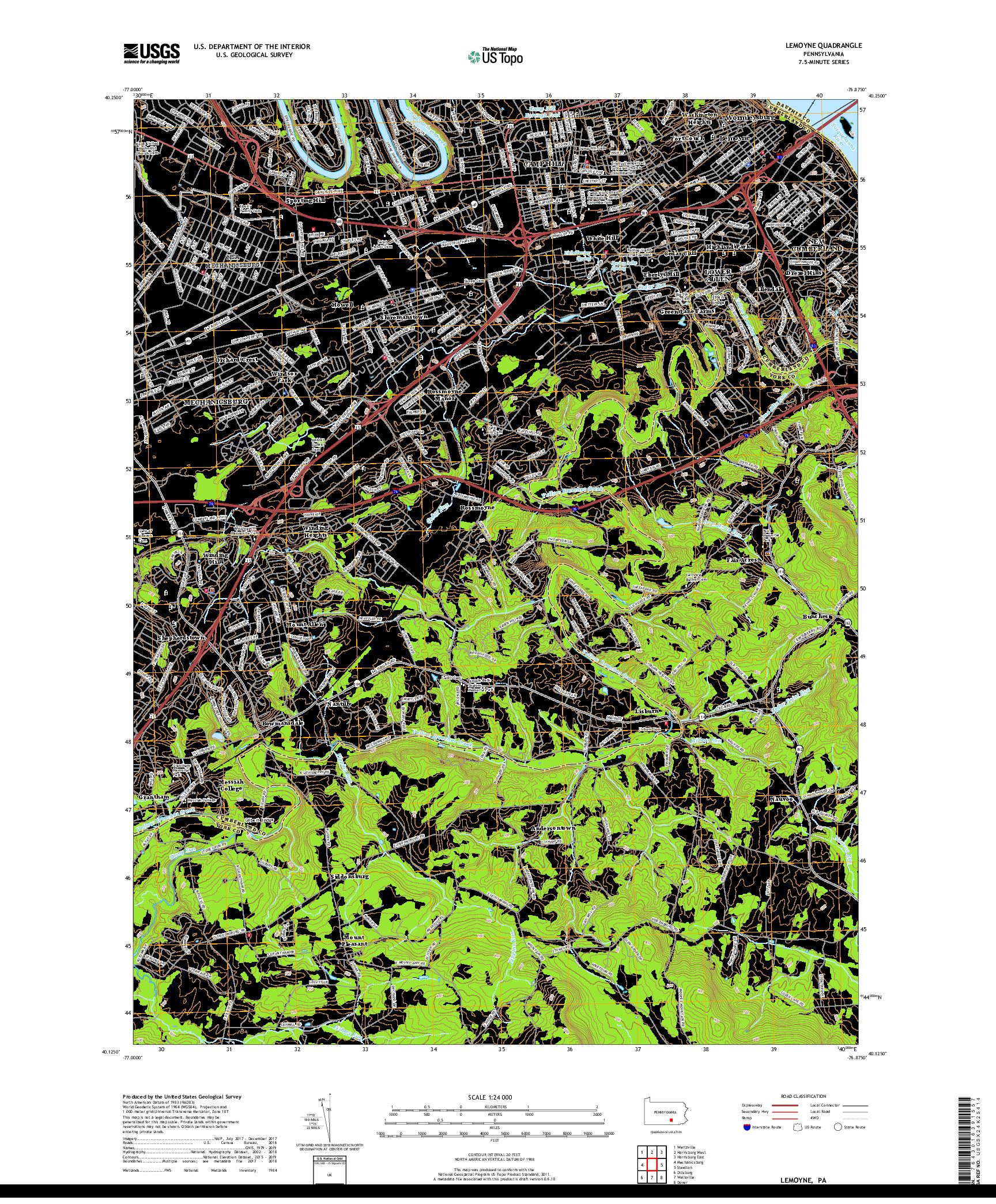 USGS US TOPO 7.5-MINUTE MAP FOR LEMOYNE, PA 2019