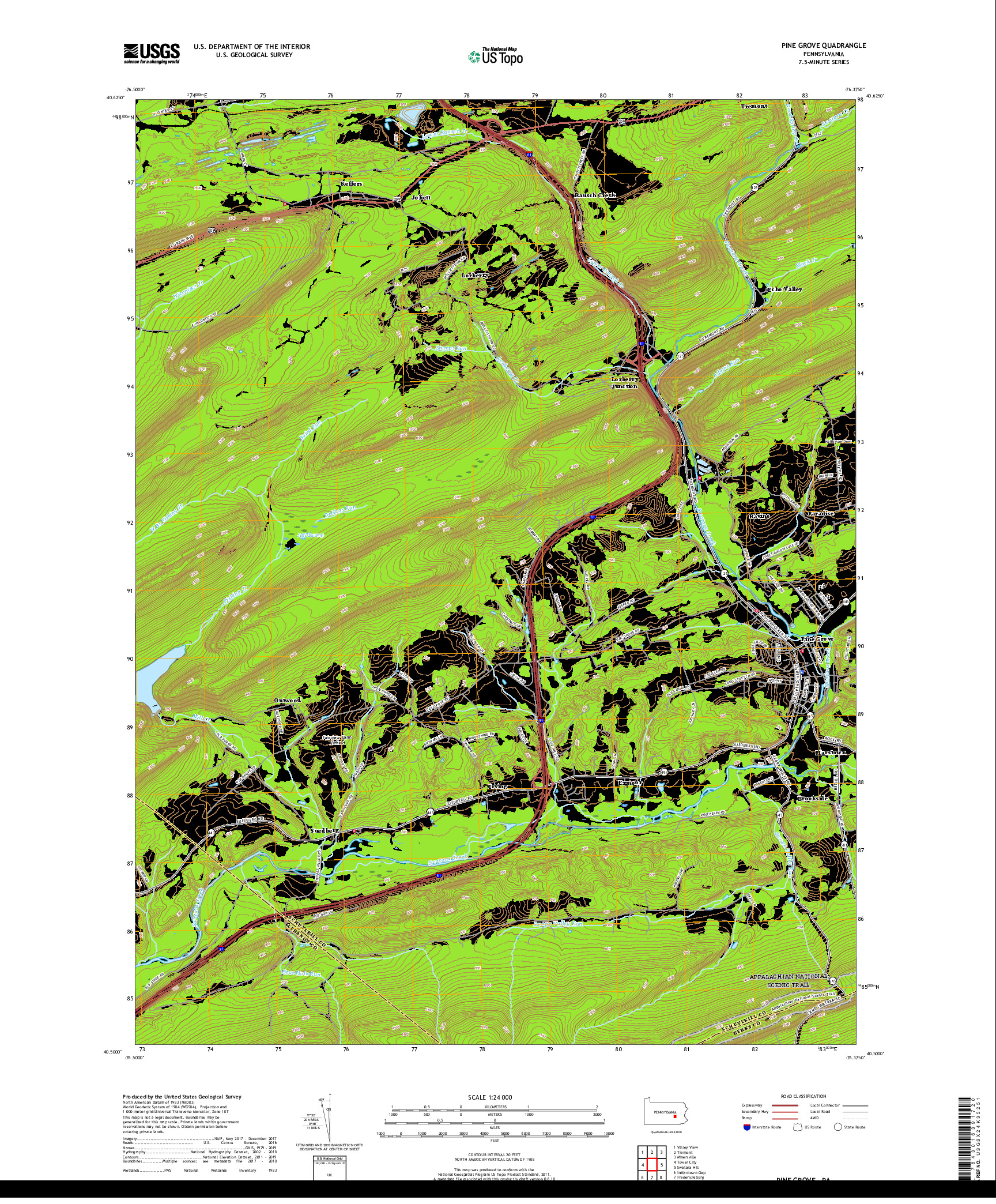 USGS US TOPO 7.5-MINUTE MAP FOR PINE GROVE, PA 2019