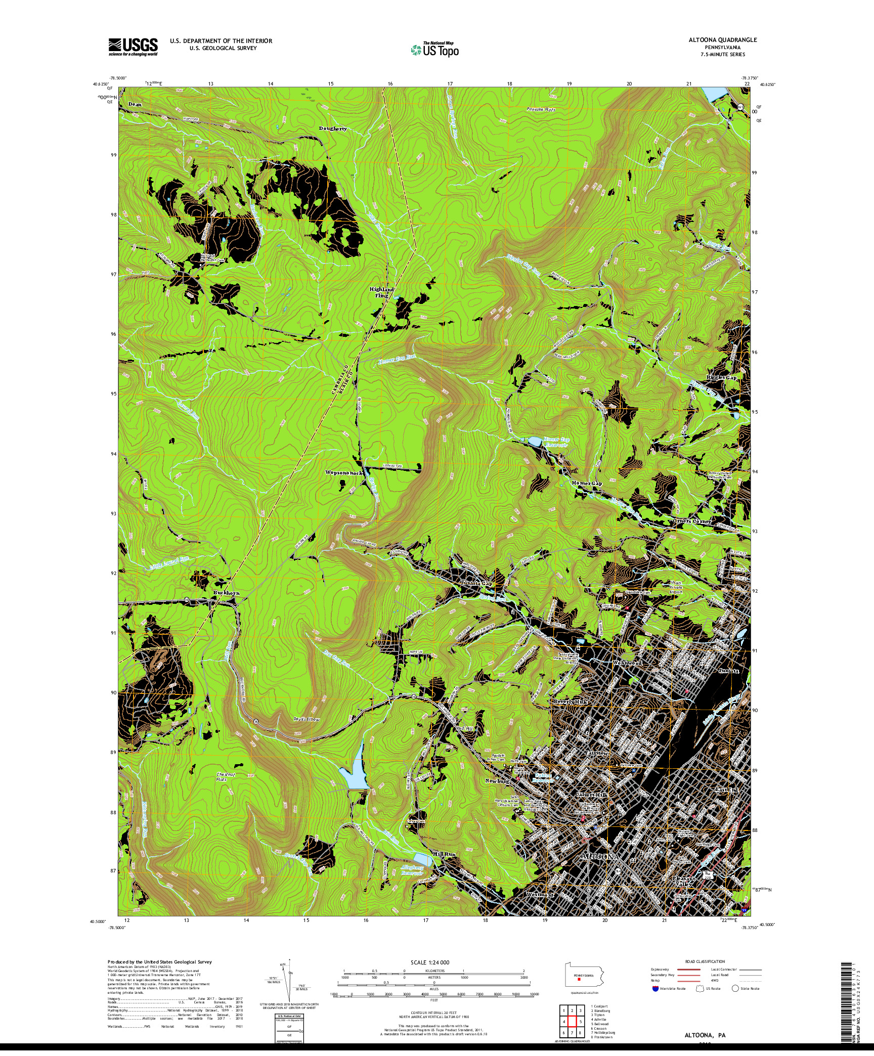 USGS US TOPO 7.5-MINUTE MAP FOR ALTOONA, PA 2019