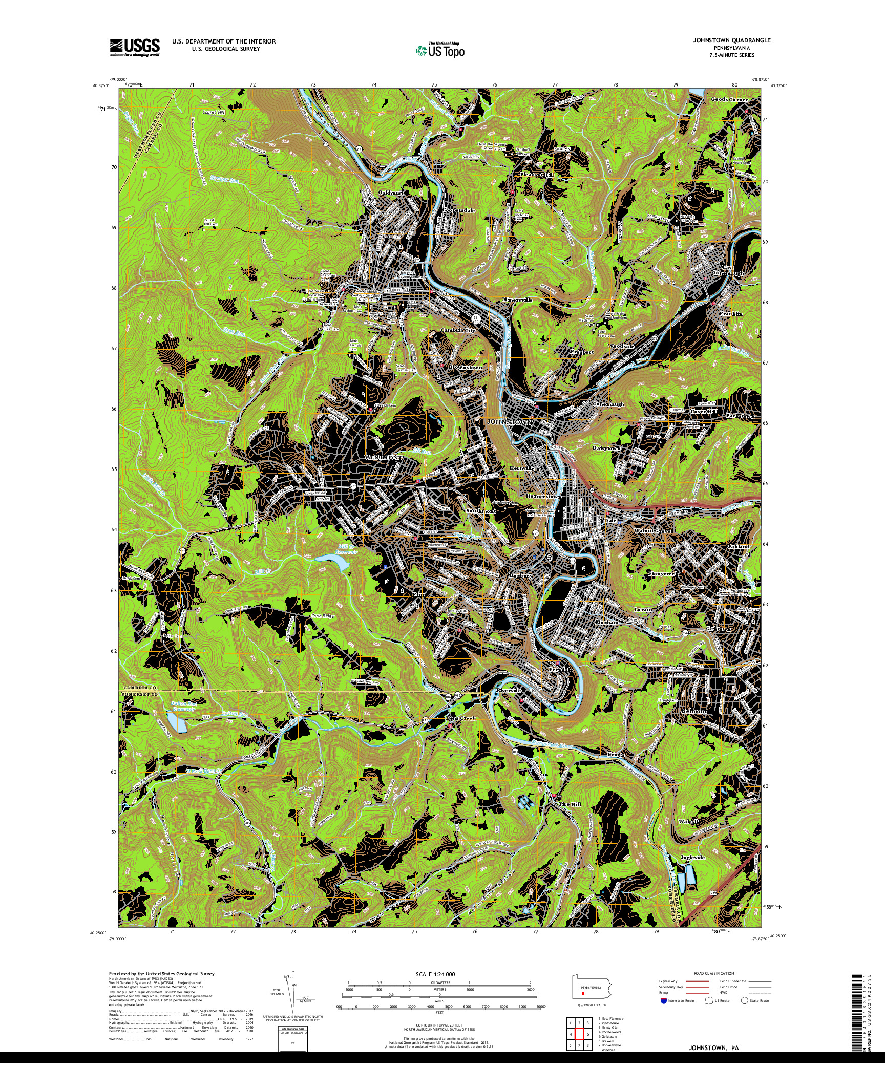 USGS US TOPO 7.5-MINUTE MAP FOR JOHNSTOWN, PA 2019