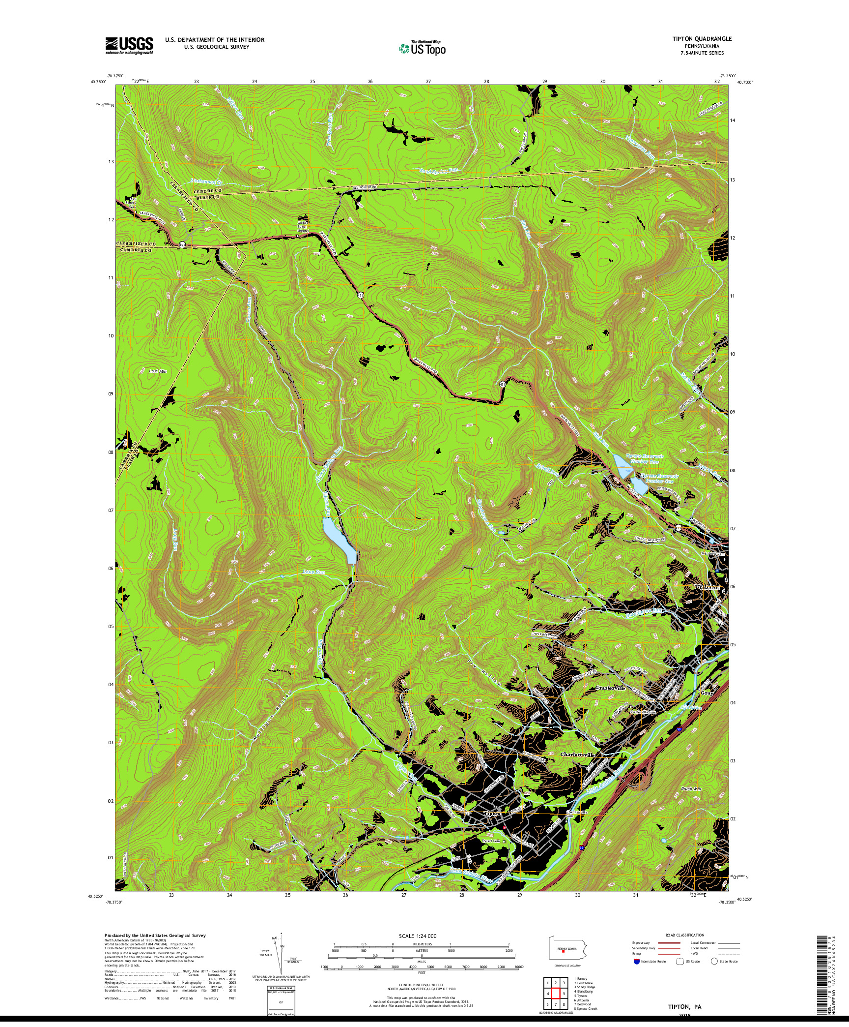 USGS US TOPO 7.5-MINUTE MAP FOR TIPTON, PA 2019