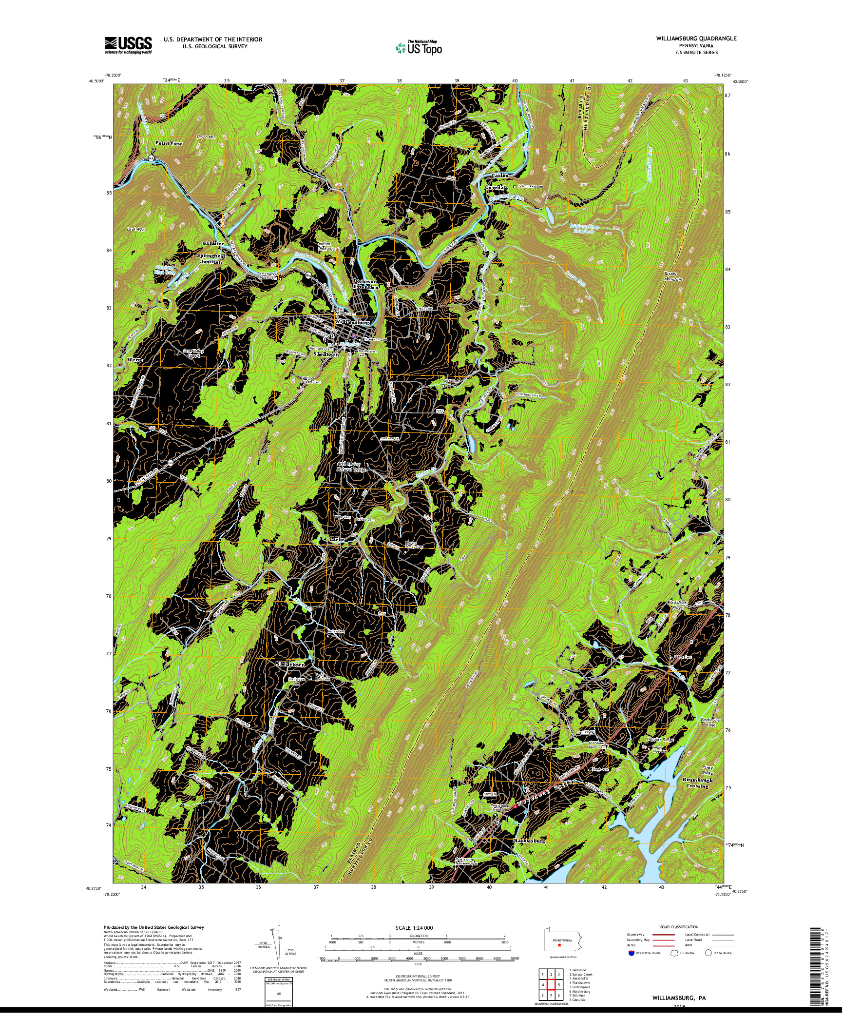 USGS US TOPO 7.5-MINUTE MAP FOR WILLIAMSBURG, PA 2019