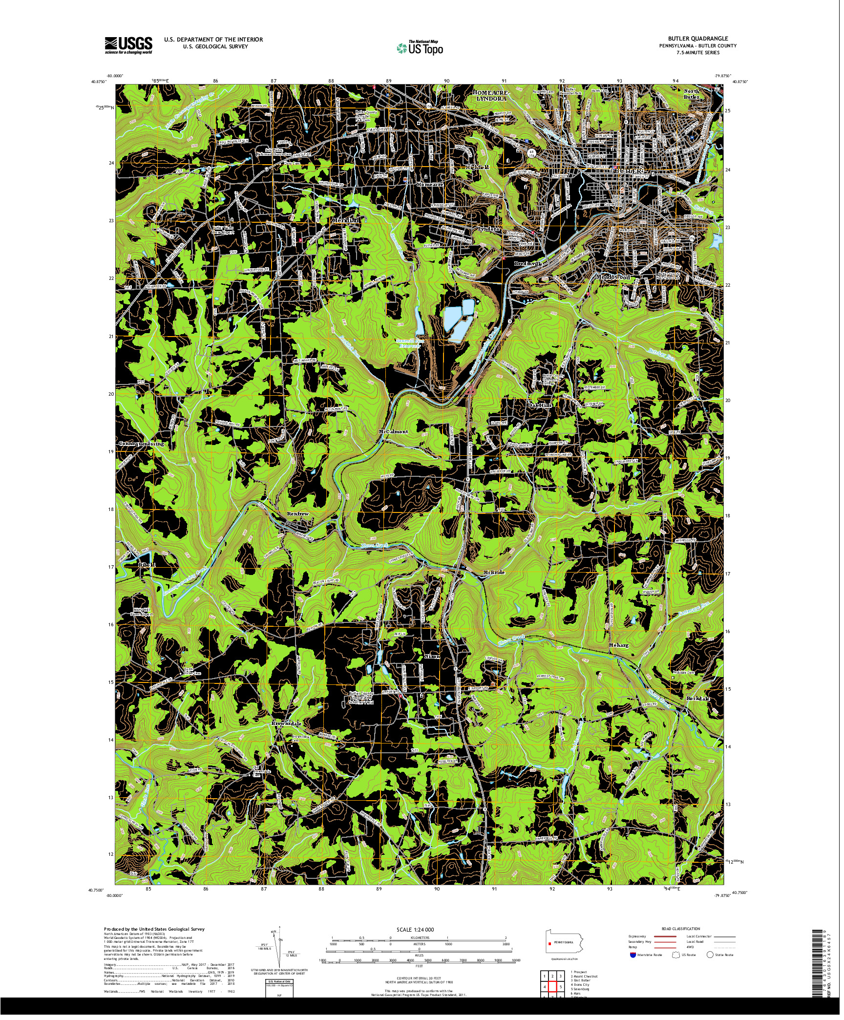 USGS US TOPO 7.5-MINUTE MAP FOR BUTLER, PA 2019