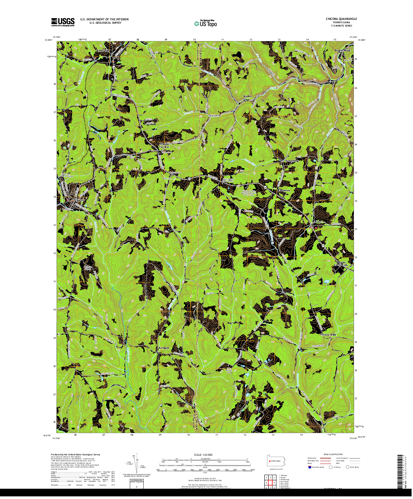 USGS US TOPO 7.5-MINUTE MAP FOR CHICORA, PA 2019