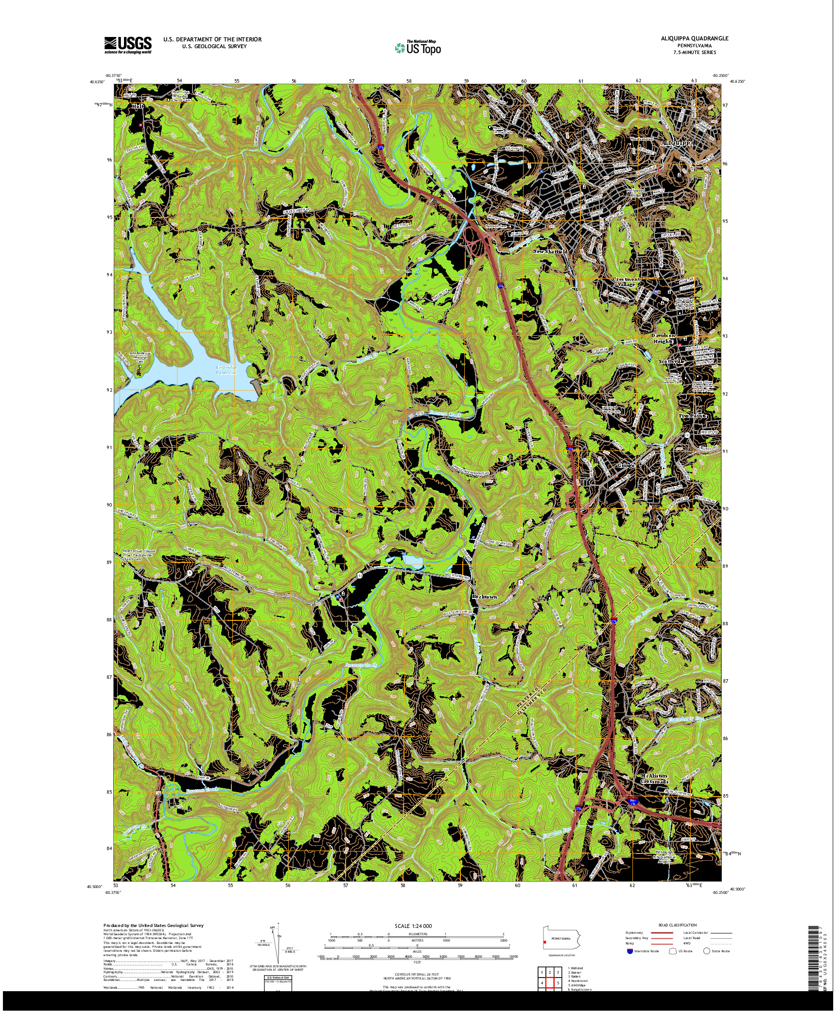 USGS US TOPO 7.5-MINUTE MAP FOR ALIQUIPPA, PA 2019