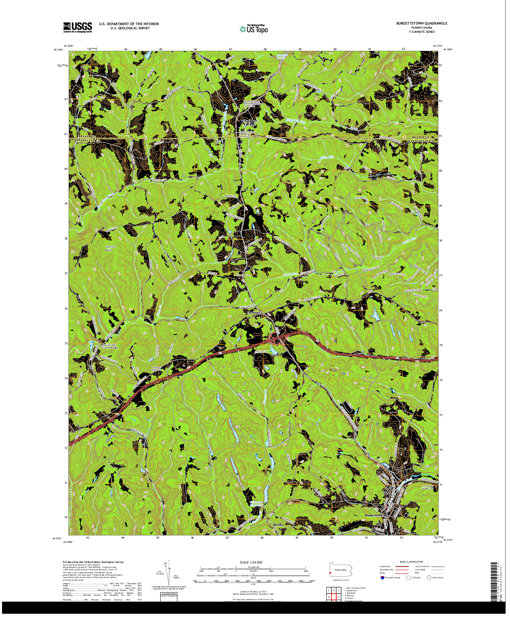 USGS US TOPO 7.5-MINUTE MAP FOR BURGETTSTOWN, PA 2019