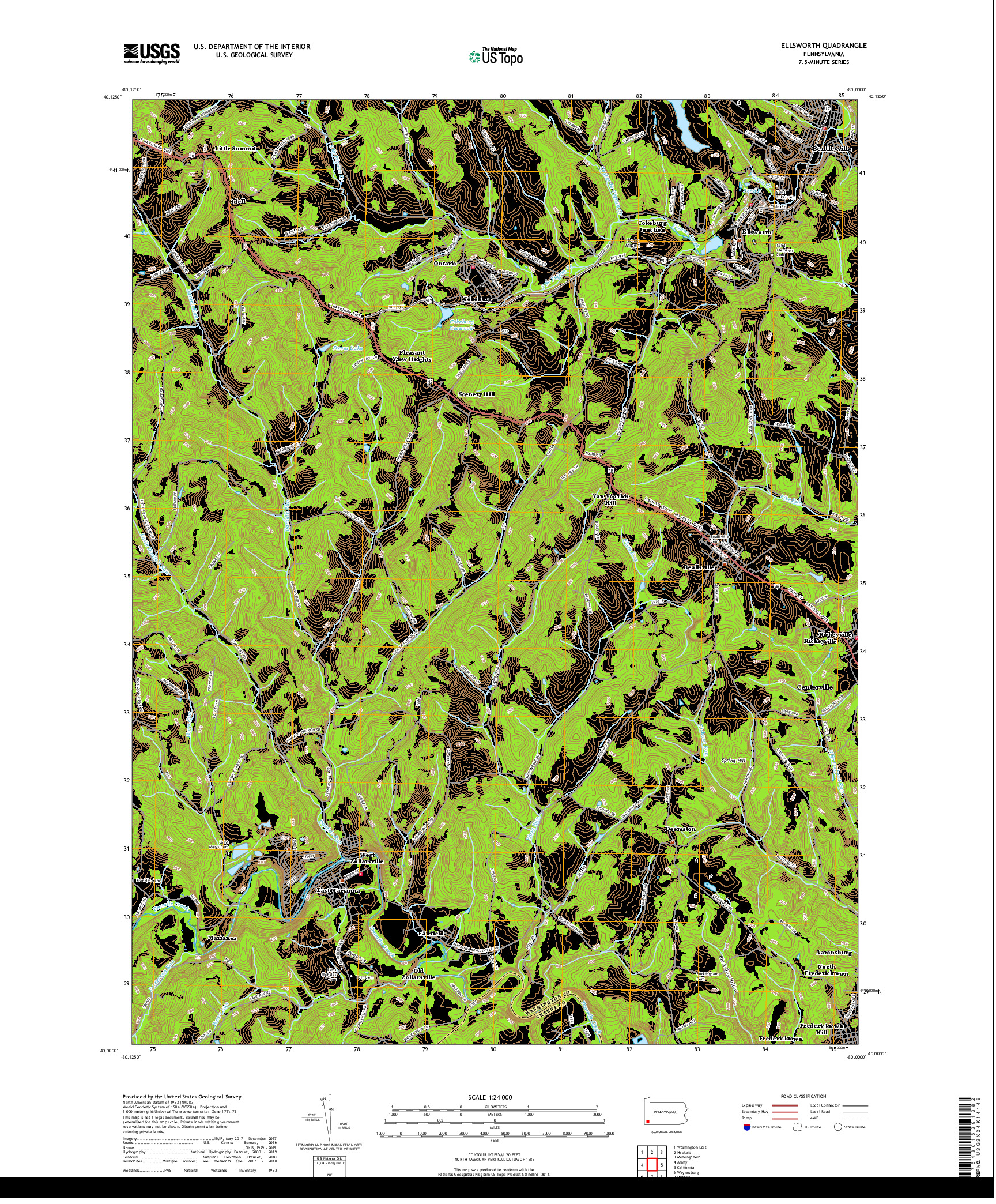 USGS US TOPO 7.5-MINUTE MAP FOR ELLSWORTH, PA 2019