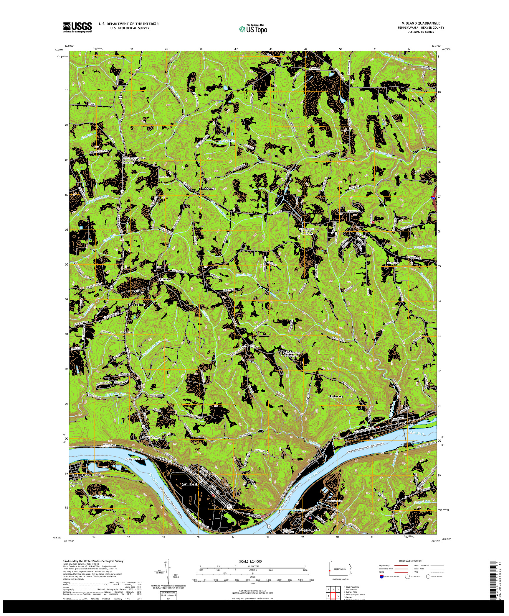 USGS US TOPO 7.5-MINUTE MAP FOR MIDLAND, PA 2019