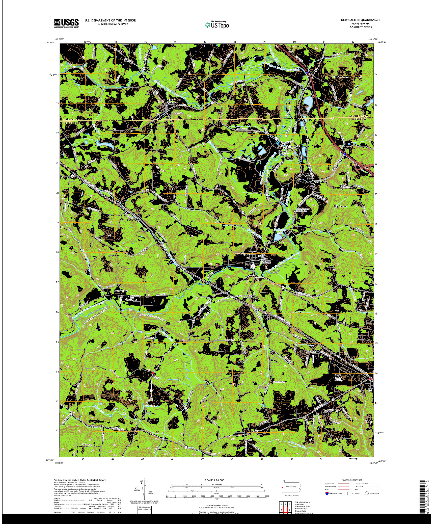 USGS US TOPO 7.5-MINUTE MAP FOR NEW GALILEE, PA 2019