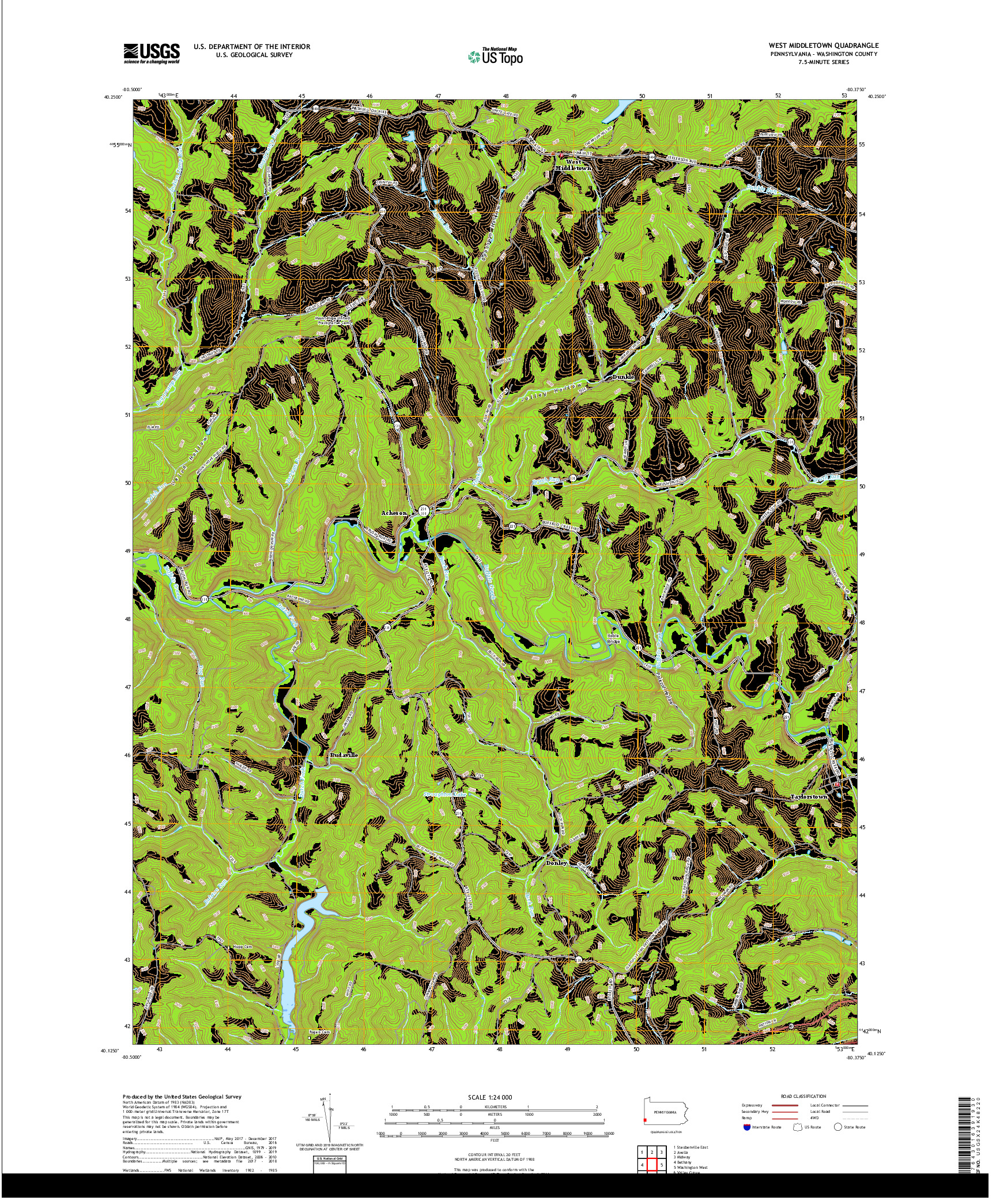 USGS US TOPO 7.5-MINUTE MAP FOR WEST MIDDLETOWN, PA 2019