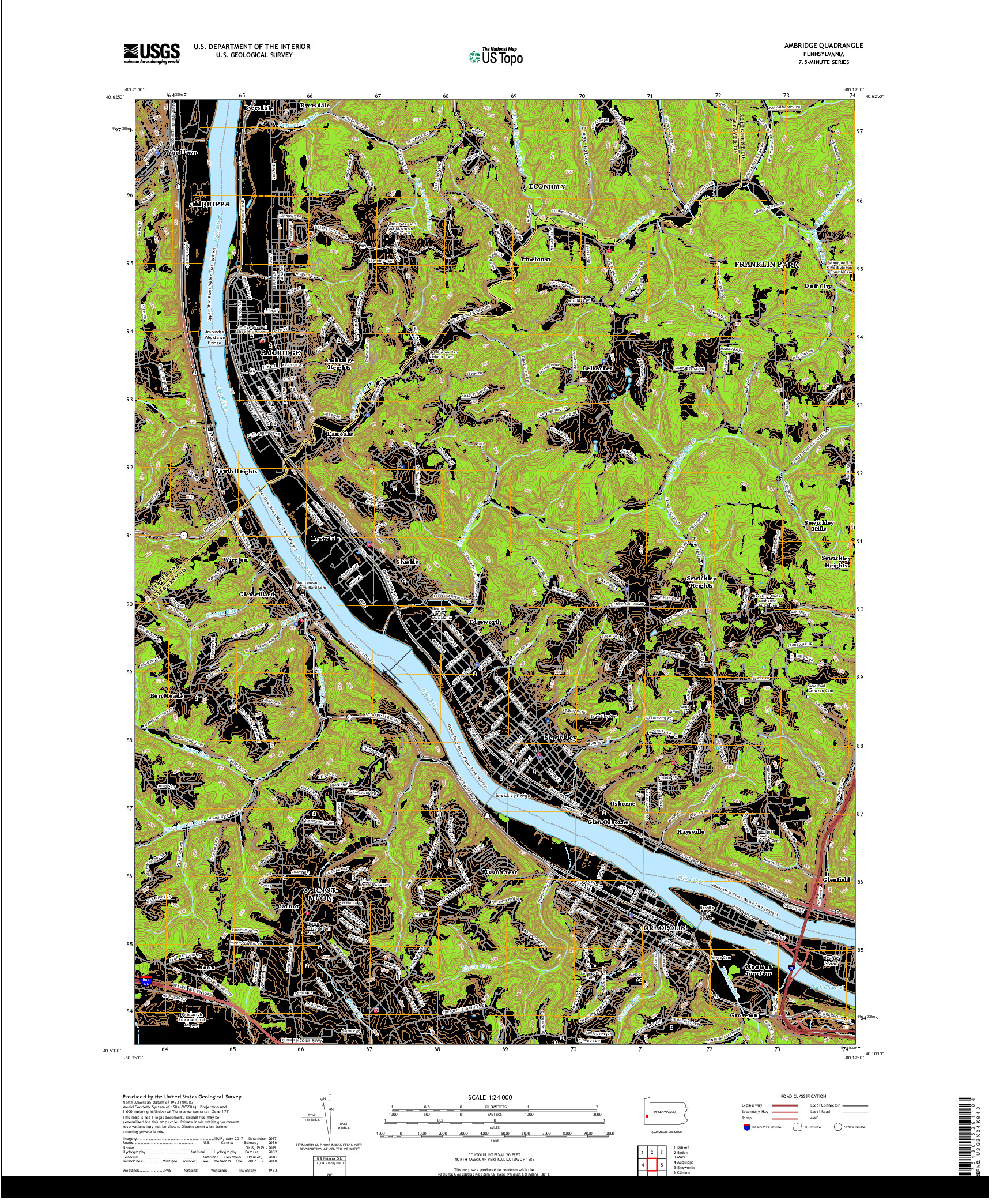 USGS US TOPO 7.5-MINUTE MAP FOR AMBRIDGE, PA 2019