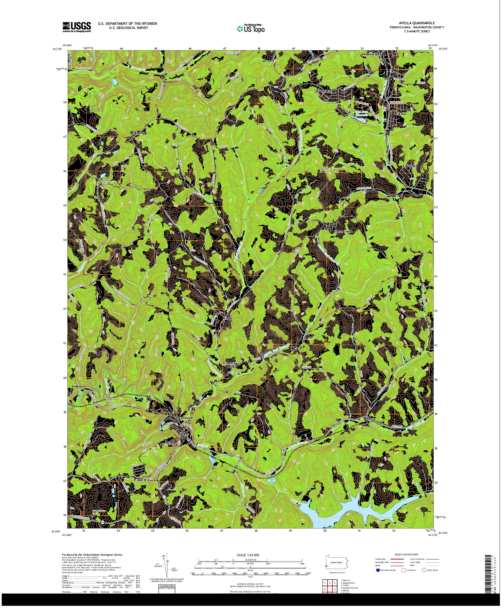 USGS US TOPO 7.5-MINUTE MAP FOR AVELLA, PA 2019