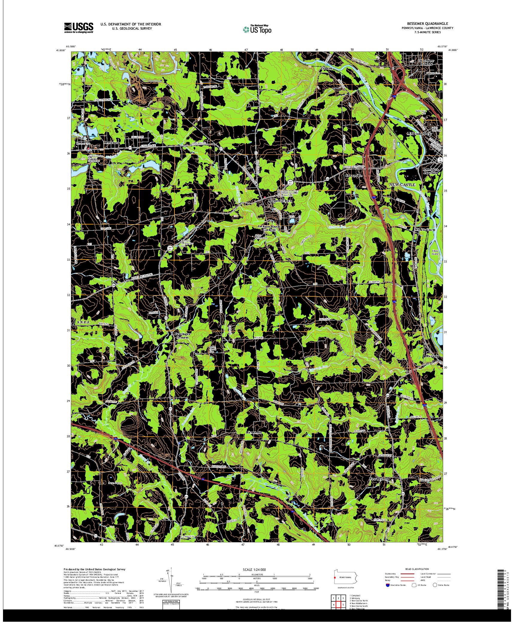 USGS US TOPO 7.5-MINUTE MAP FOR BESSEMER, PA 2019