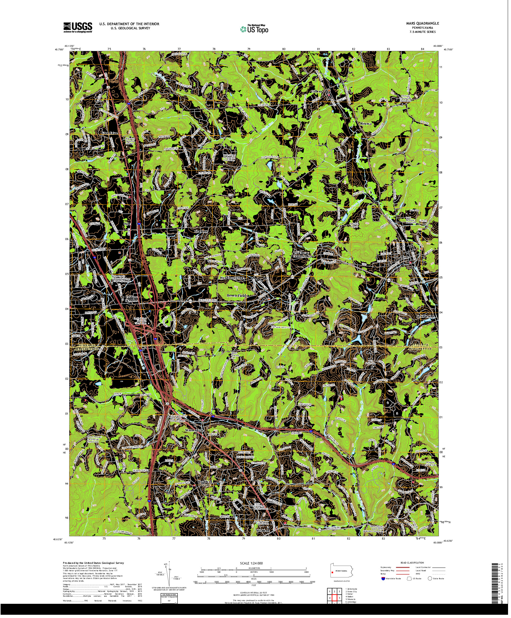 USGS US TOPO 7.5-MINUTE MAP FOR MARS, PA 2019